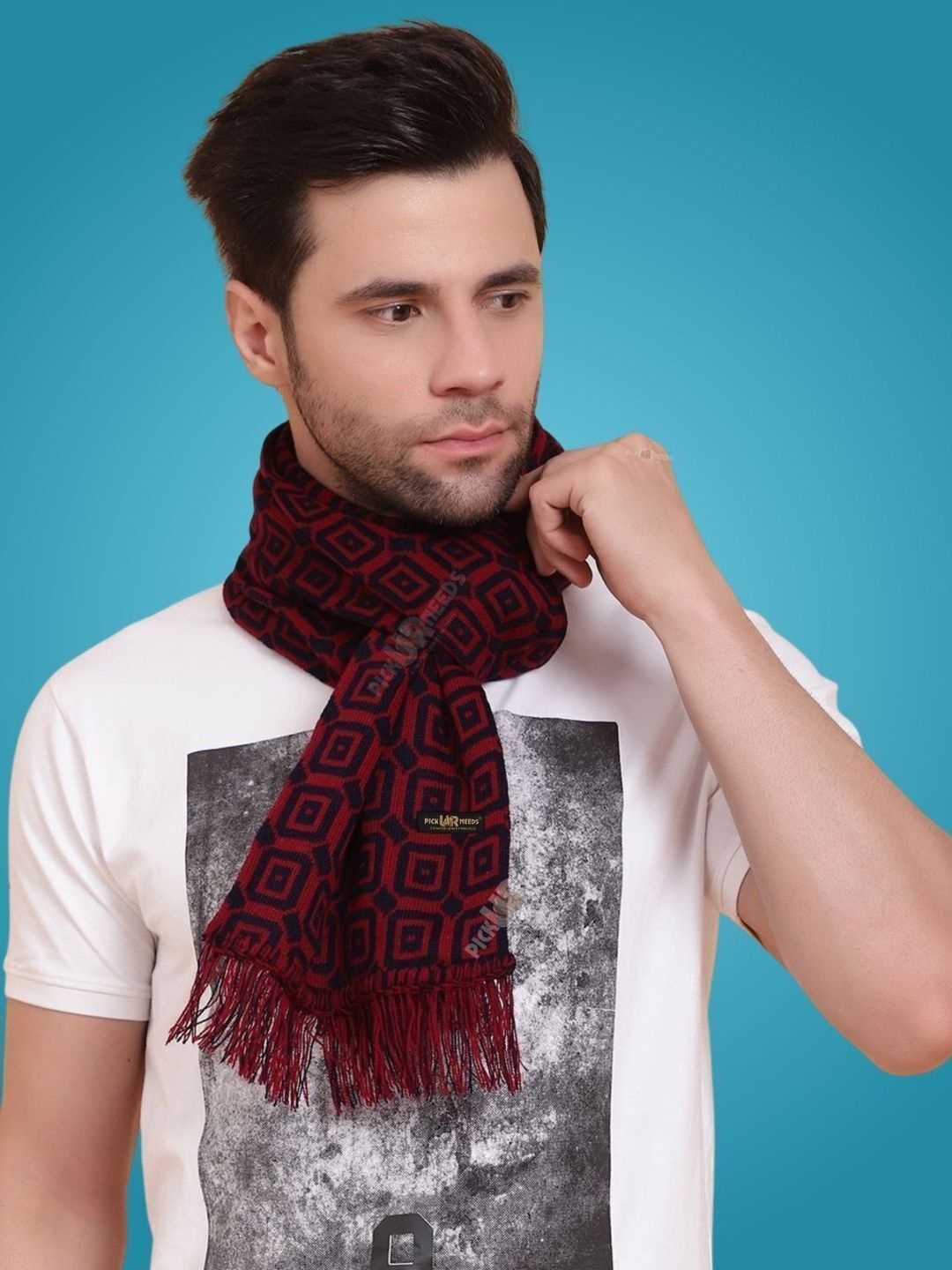 Pick Ur Needs Men Patterned Merino Wool Mufflers-picture-32