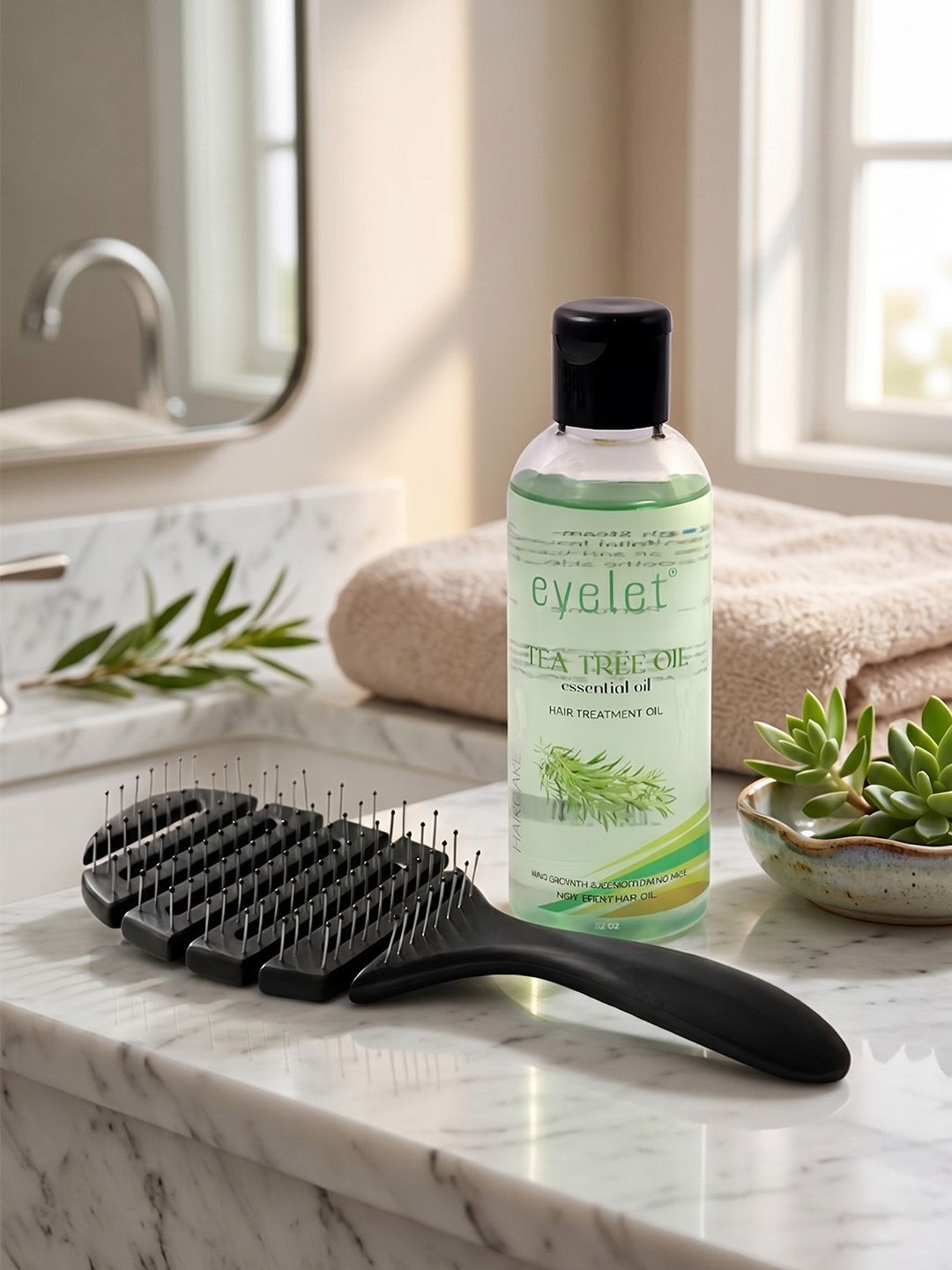 eyelet Set Of 2 Tea Tree Hair Oil & Detangling Hair Brush - 100 ml-image-0