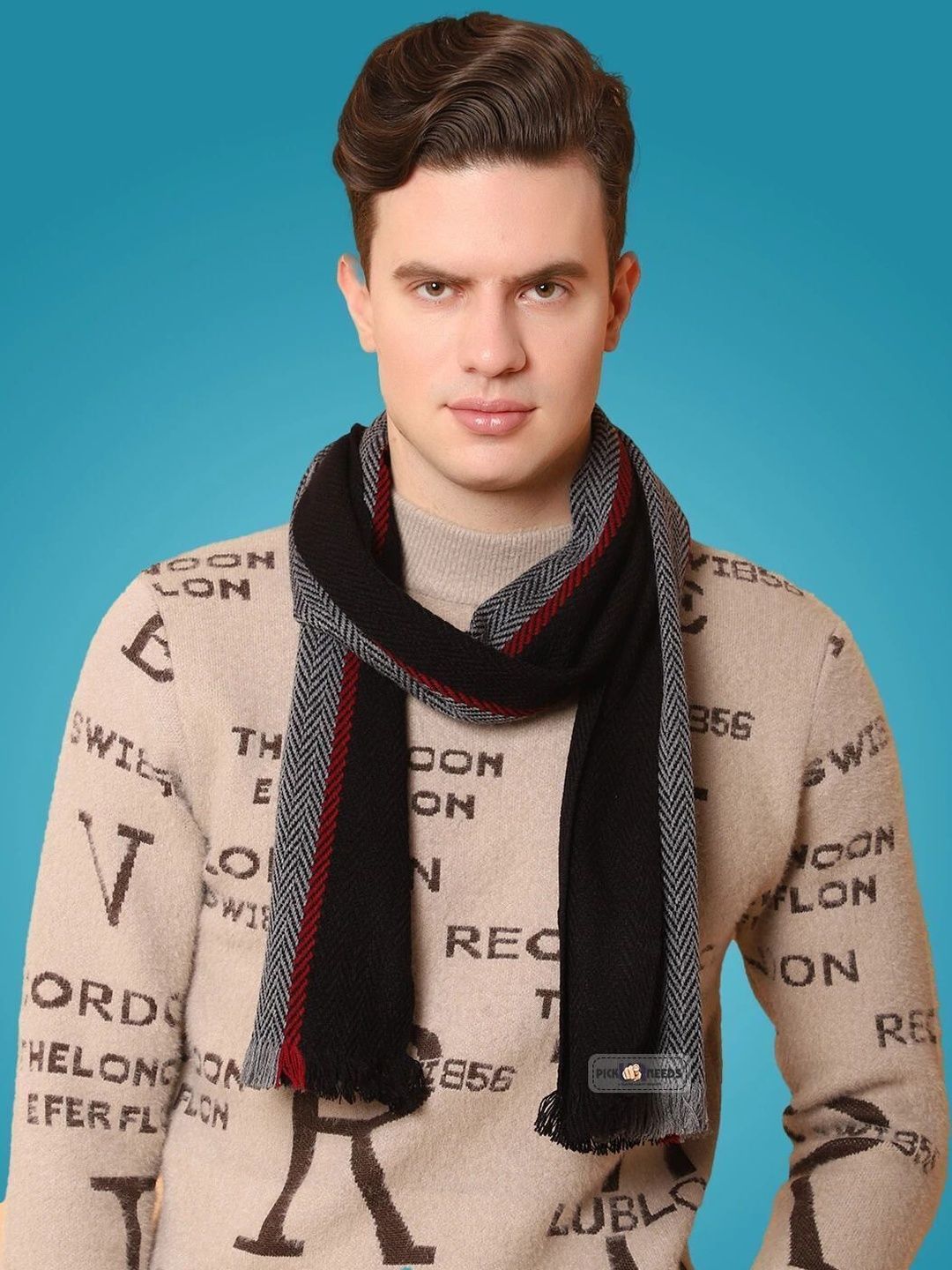 Pick Ur Needs Men Patterned Merino Wool Mufflers-picture-35