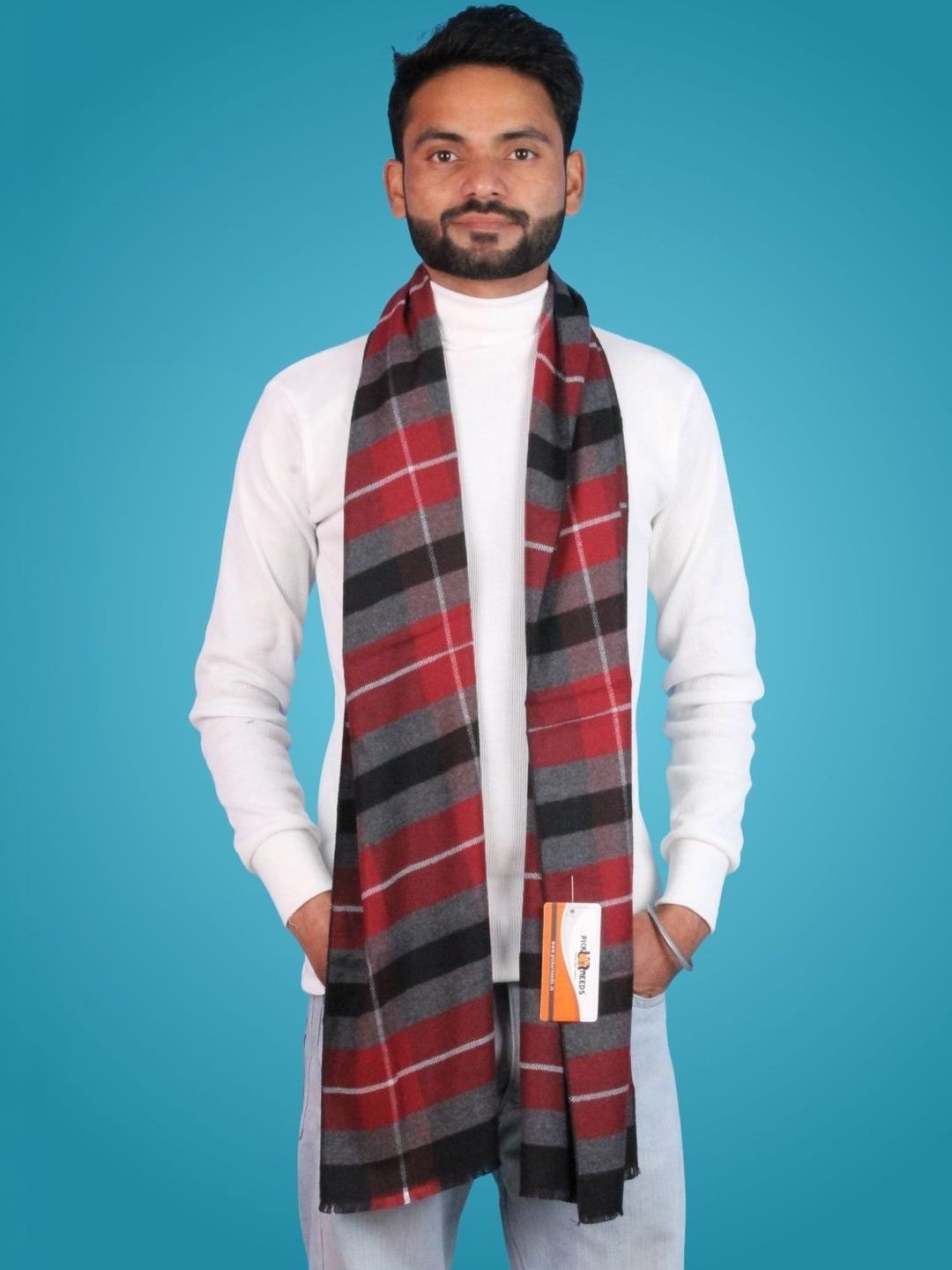 Pick Ur Needs Men Checked Merino Wool Mufflers-picture-35