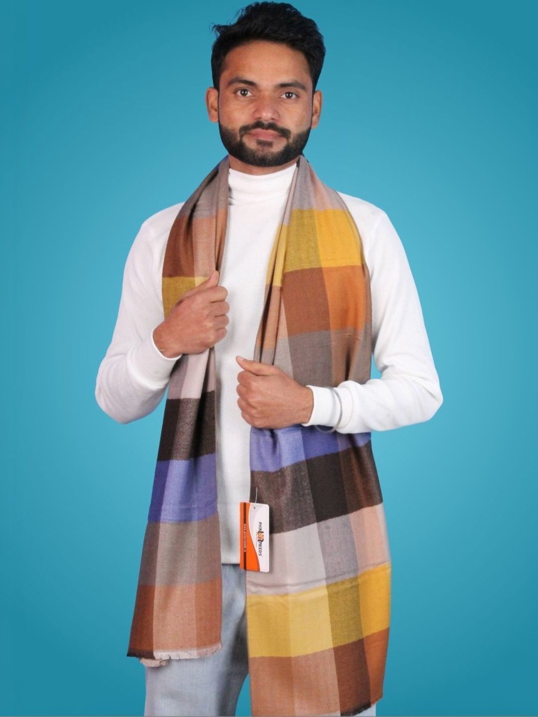 Pick Ur Needs Men Checked Merino Wool Mufflers-picture-36