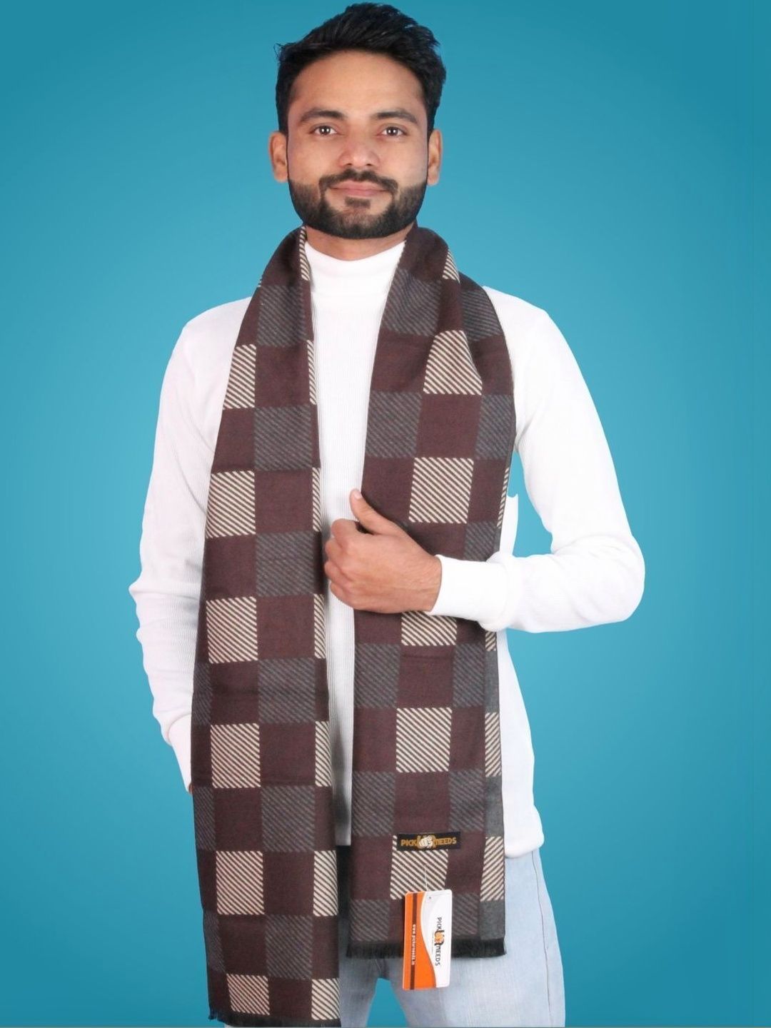 Pick Ur Needs Men Checked Merino Wool Mufflers-image-17