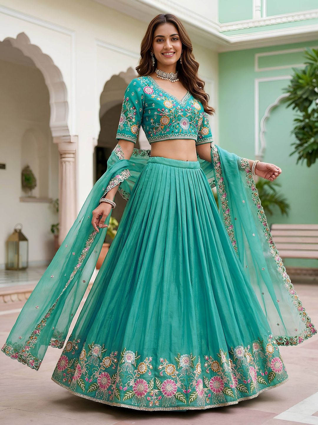 Zeel Clothing Embroidered Thread Work Ready to Wear Lehenga & Blouse With Dupatta-image-36
