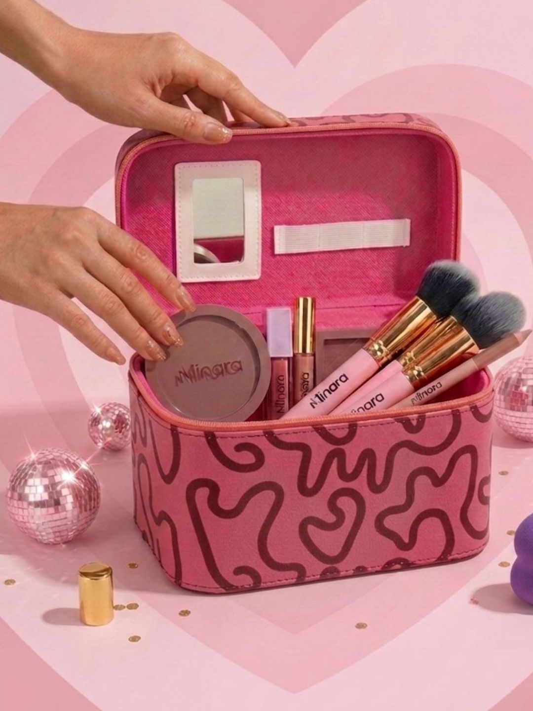 MINARA Travel Size Medium Vanity Box Storage for Women - Pink-picture-54