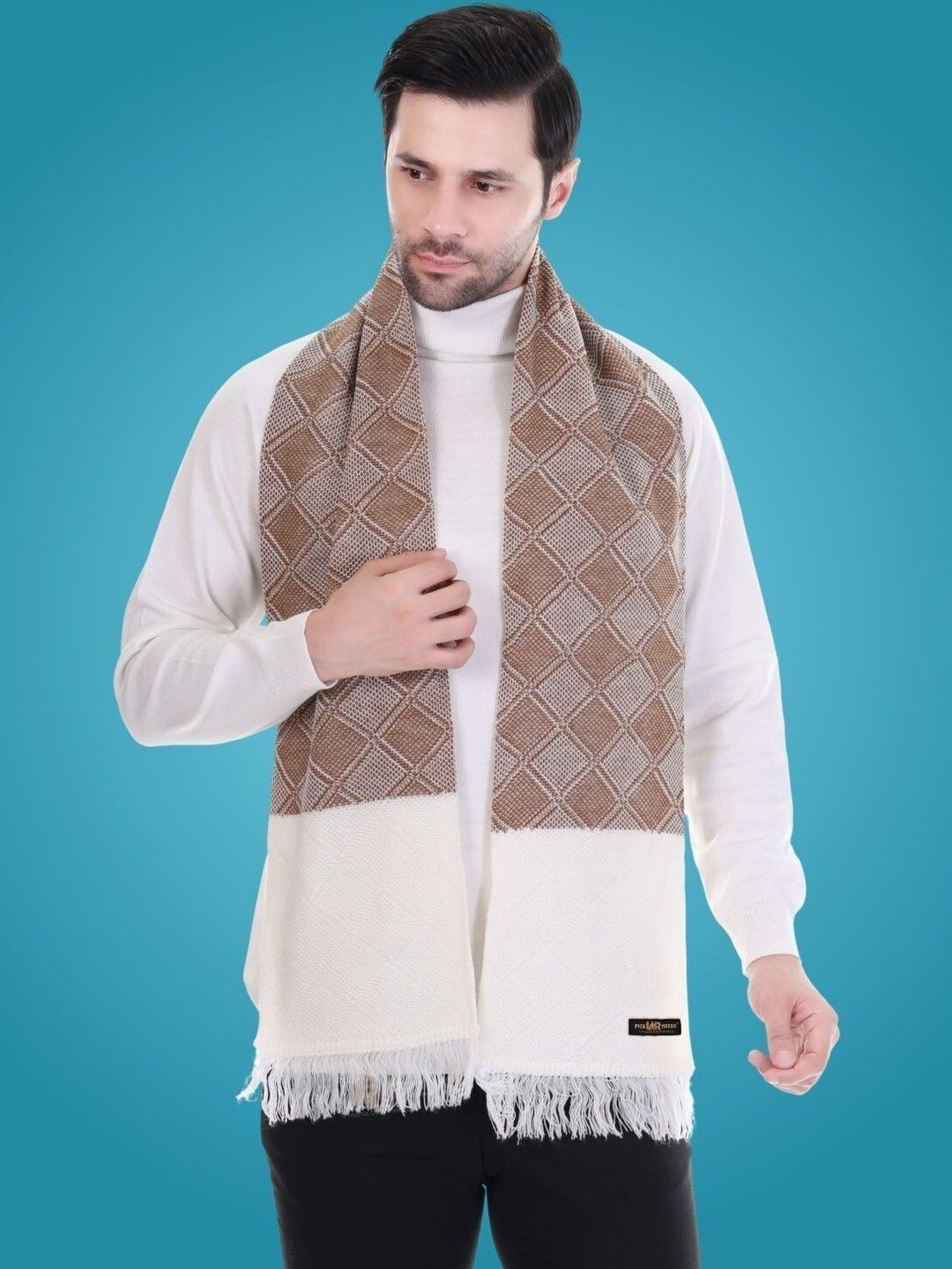 Pick Ur Needs Men Checked Merino Wool Mufflers-picture-32