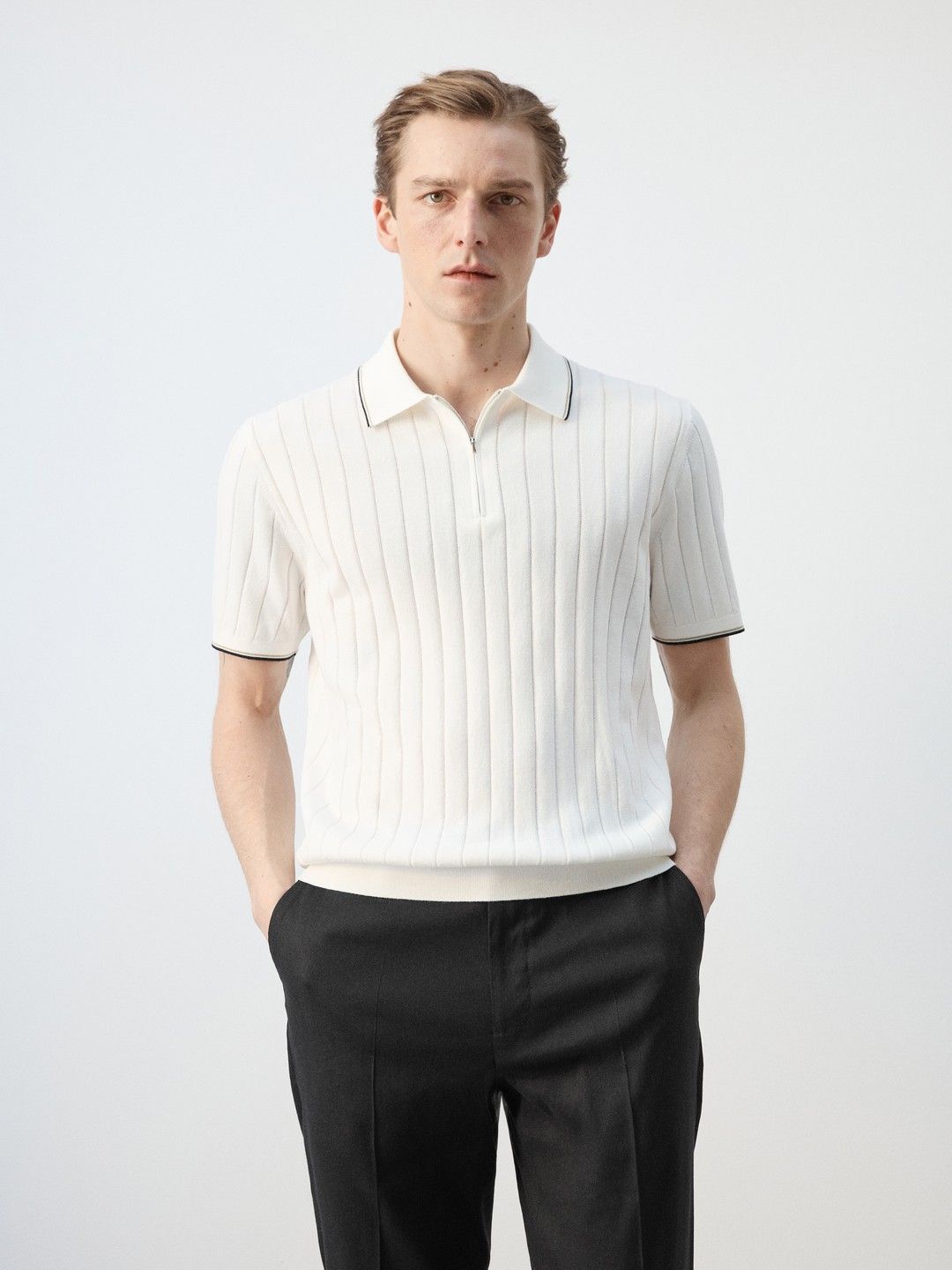 MANGO MAN Striped Polo Collar Pure Cotton T-shirt-picture-28