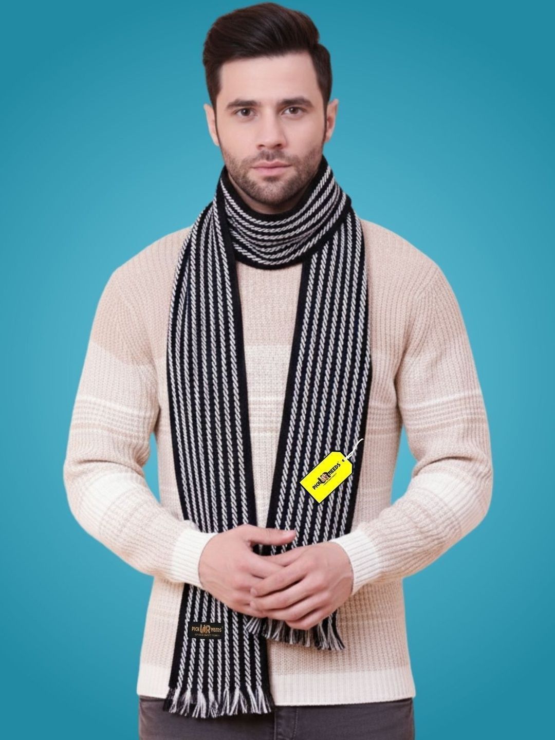 Pick Ur Needs Men Striped Merino Wool Mufflers-picture-34