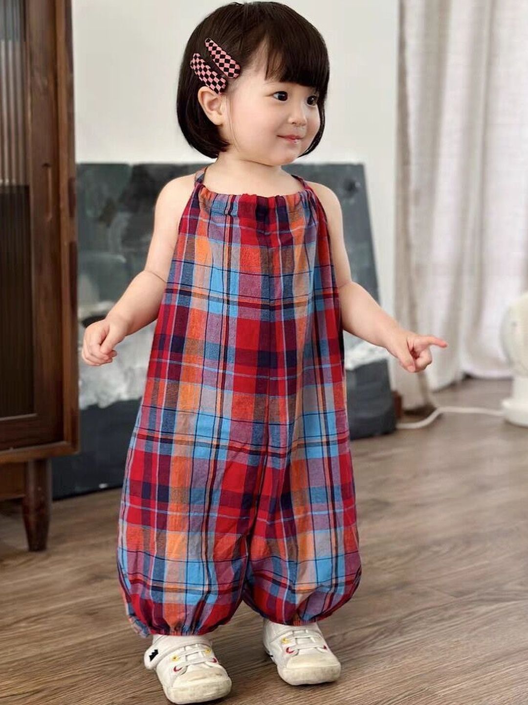 YK Girls Halter Neck Checked Basic Jumpsuit-picture-23