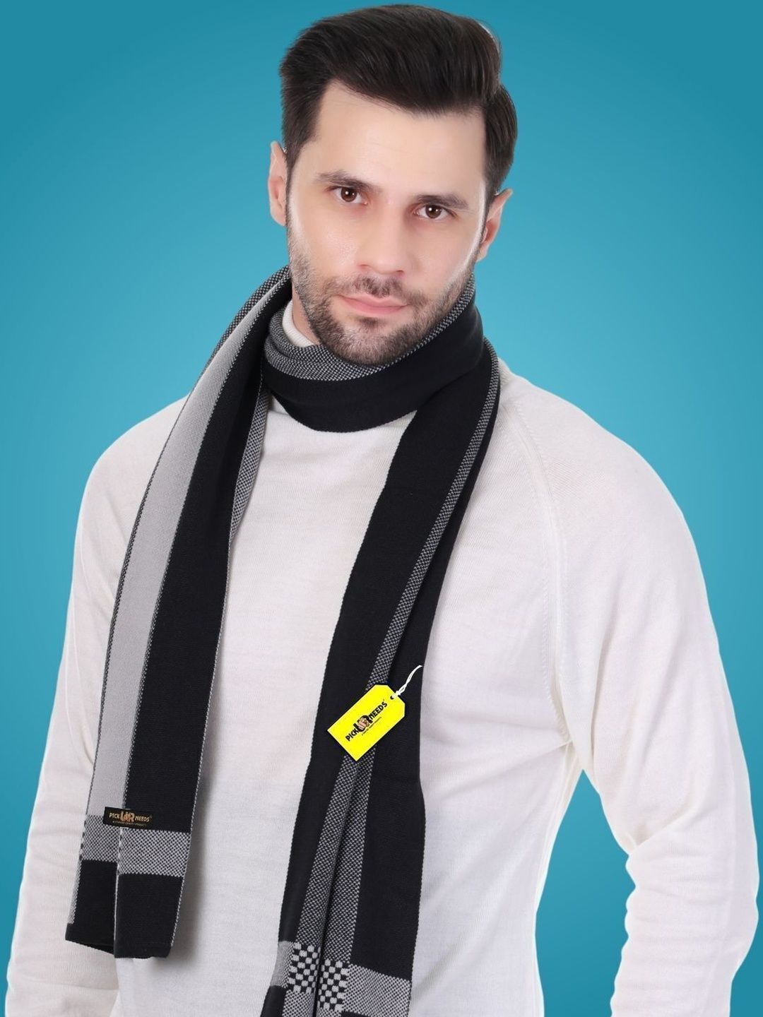 Pick Ur Needs Men Checked Merino Wool Mufflers-picture-18