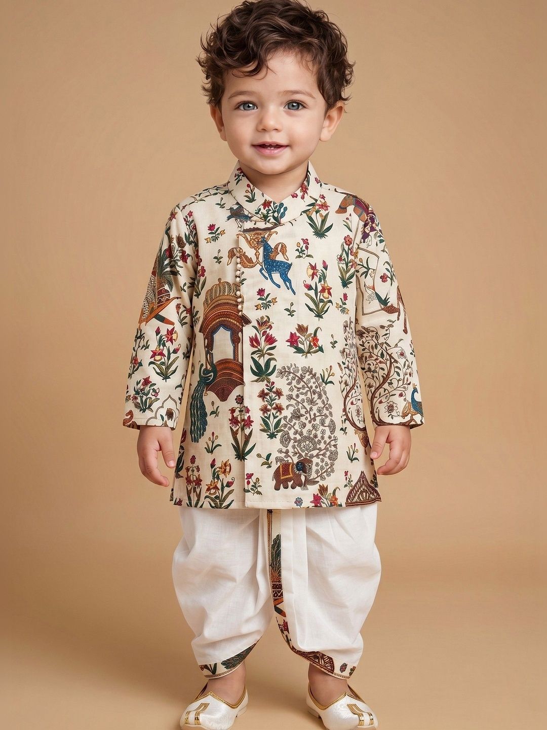 Ethniks Neu-Ron Boys Ethnic Motifs Printed Regular Pure Cotton Kurta with Dhoti Pants-picture-26