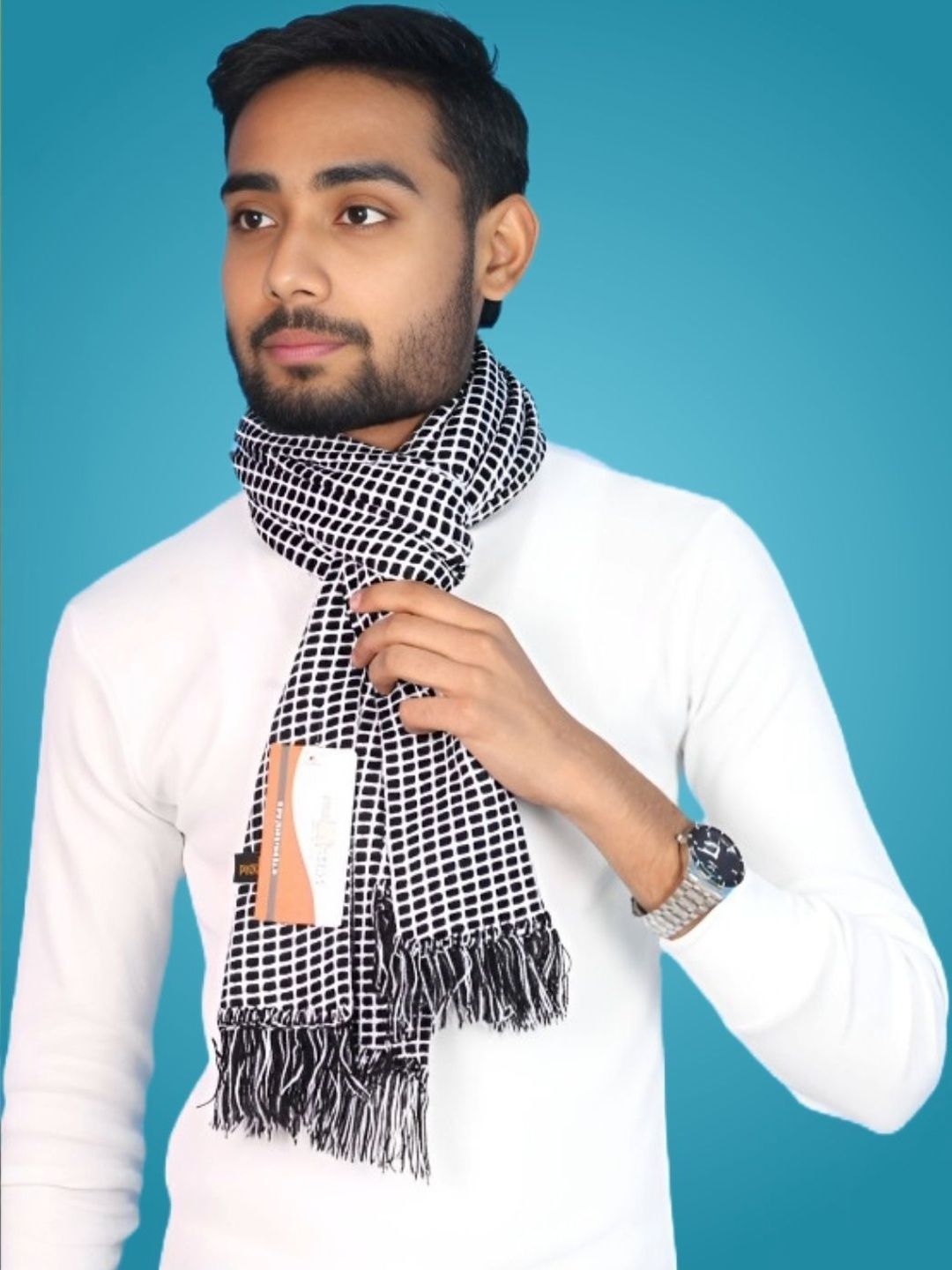 Pick Ur Needs Men Checked Merino Wool Mufflers-picture-22