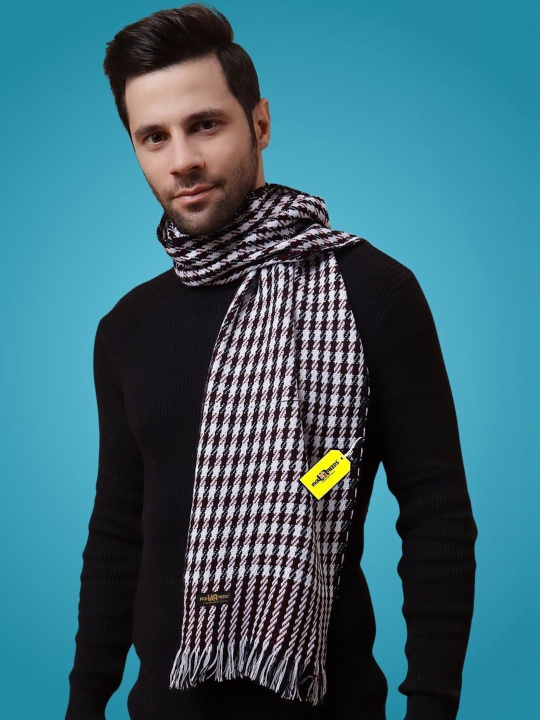 Pick Ur Needs Men Checked Merino Wool Mufflers-picture-30