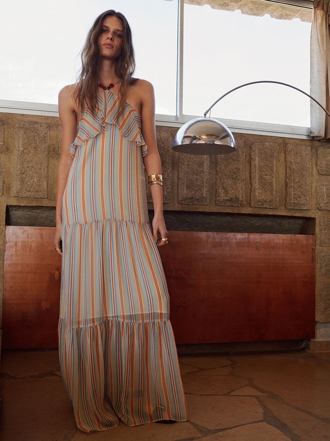 MANGO Striped Halter Neck Layered A-Line Maxi Dress-picture-33