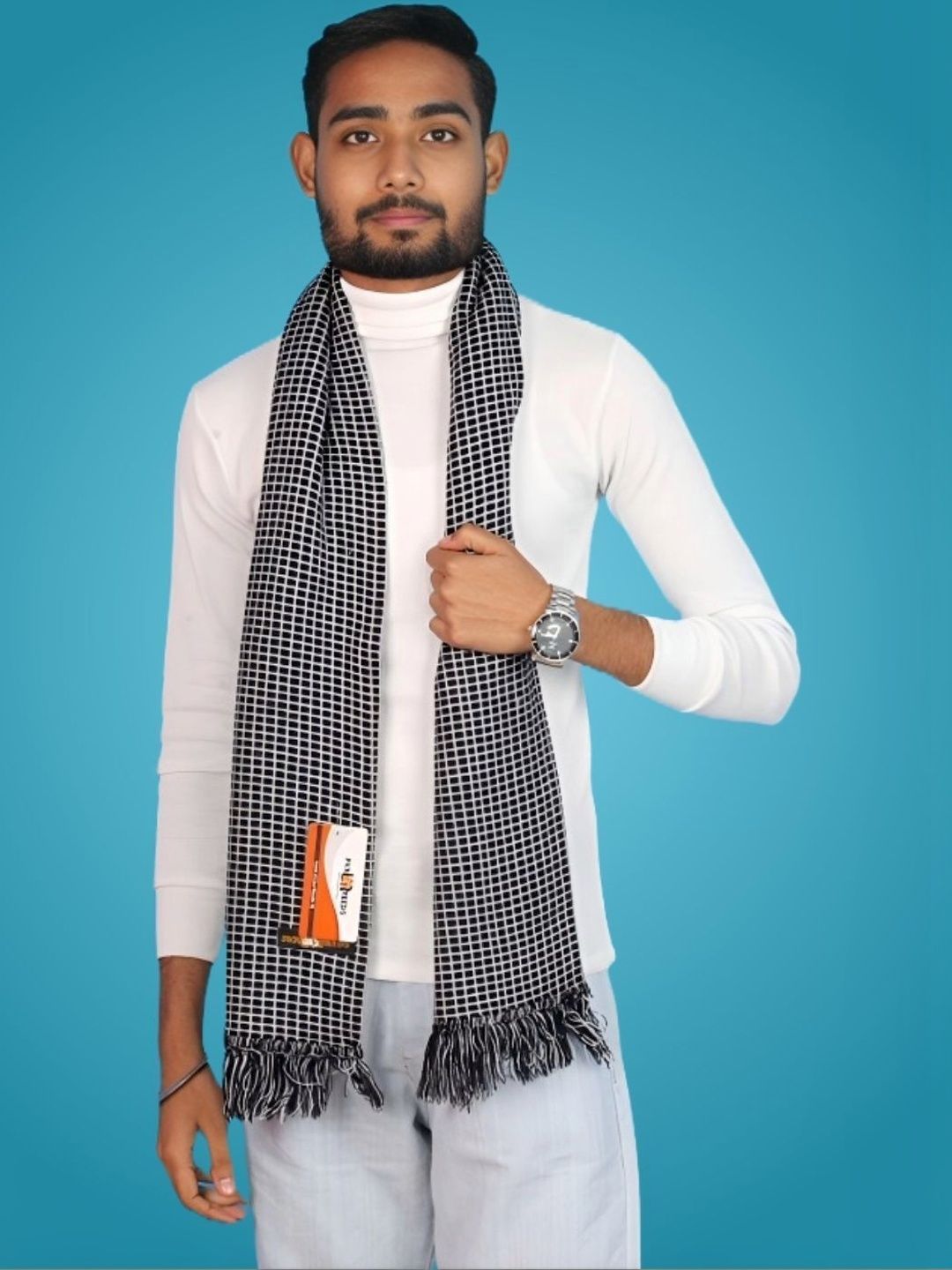 Pick Ur Needs Men Checked Merino Wool Mufflers-picture-37
