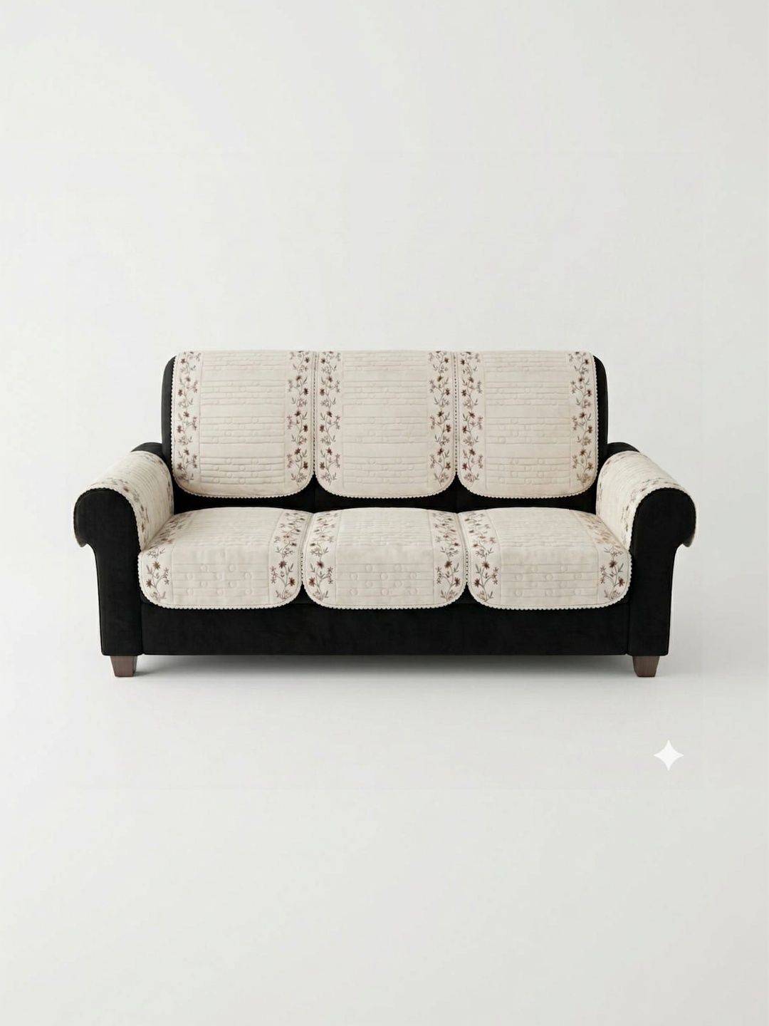 rainbow furnishings cream-coloured & cream-coloured printed sofa cover with arms