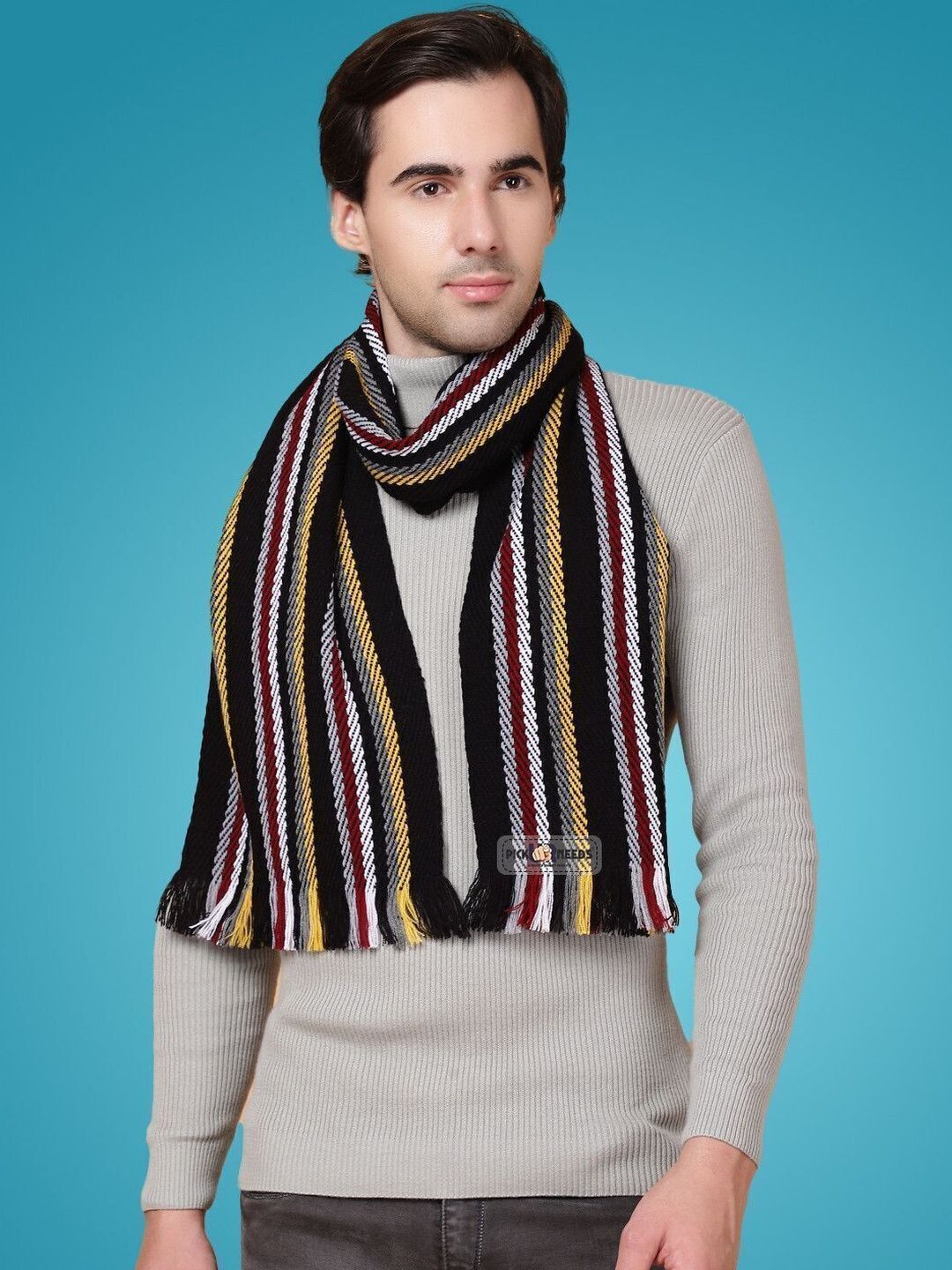 Pick Ur Needs Men Striped Merino Wool Mufflers-picture-35
