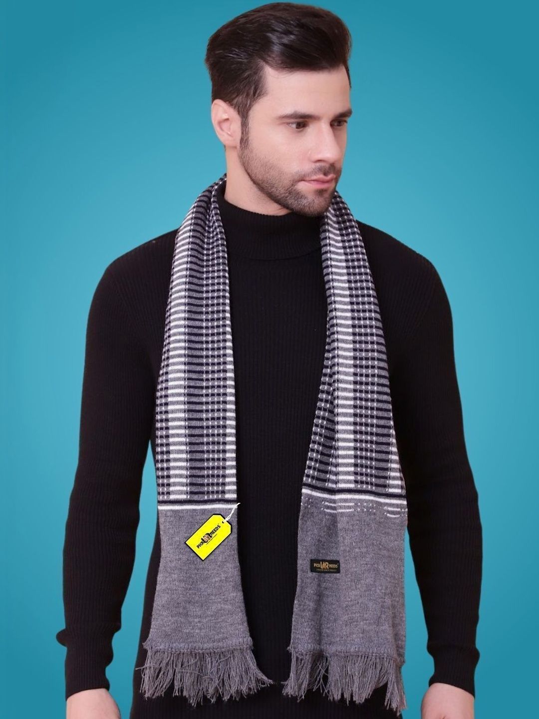 Pick Ur Needs Men Checked Merino Wool Mufflers-picture-34