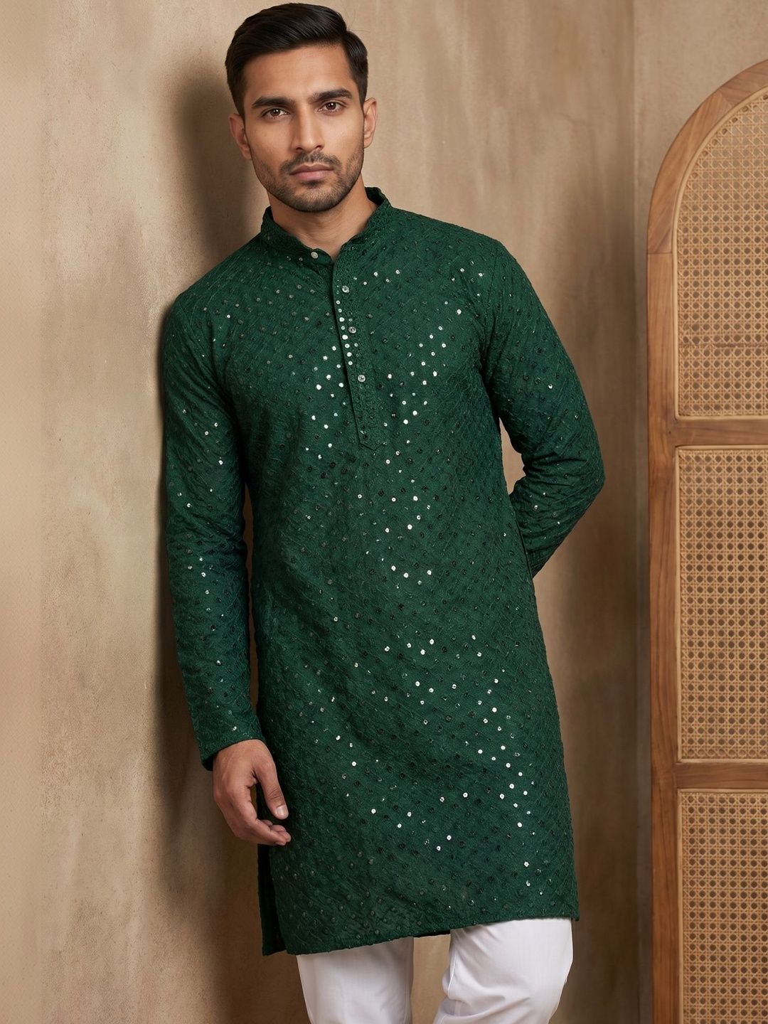 House of Pataudi Embroidered Mandarin Collar Knee Length Straight Kurta-picture-29