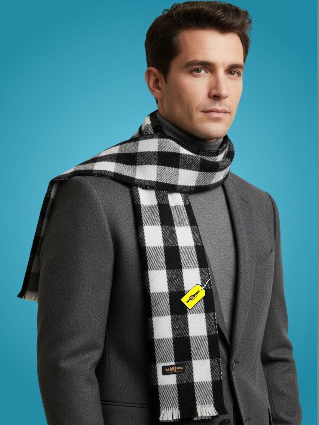Pick Ur Needs Men Checked Merino Wool Mufflers-picture-29