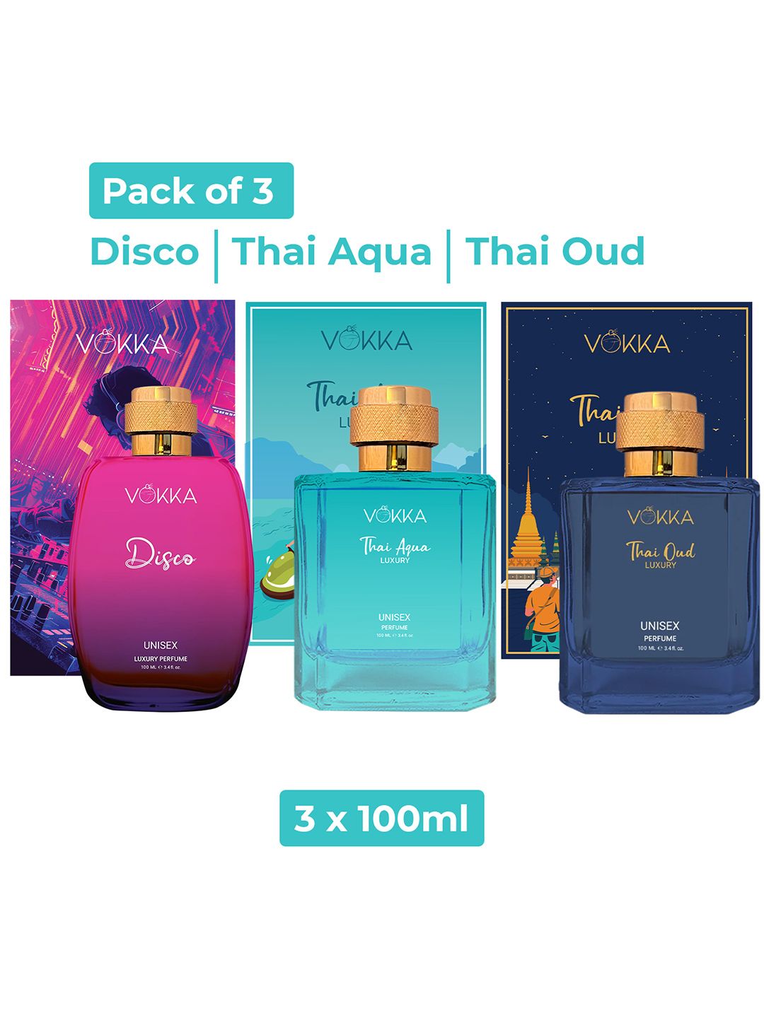VOKKA Set Of 3 Disco Thai Aqua & Thai Oud Long Lasting Eau de Perfume - 100 ml Each-picture-36