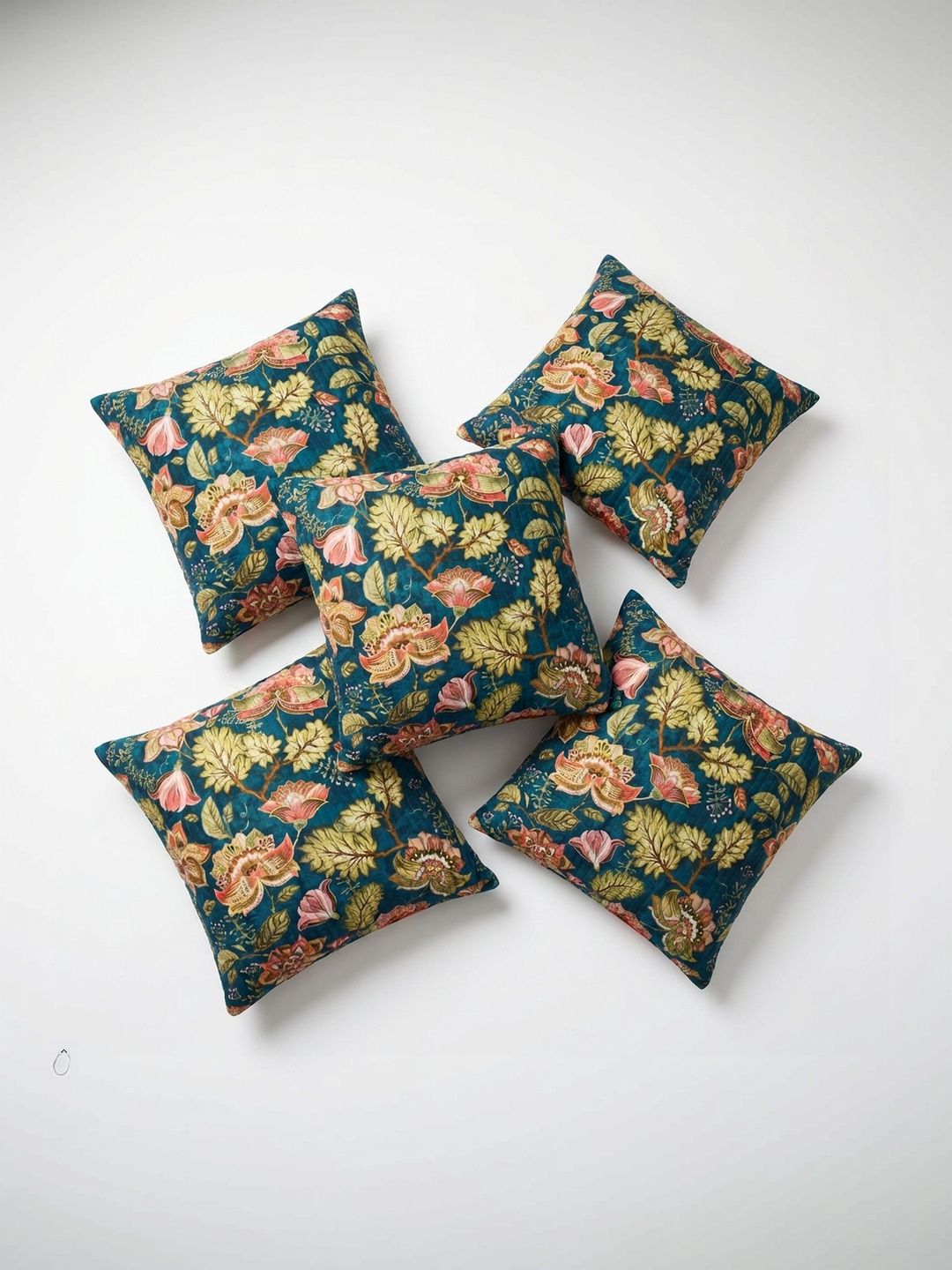 ZENSHA DECOR Green Set of 5 Floral Square Cushion Covers-picture-12