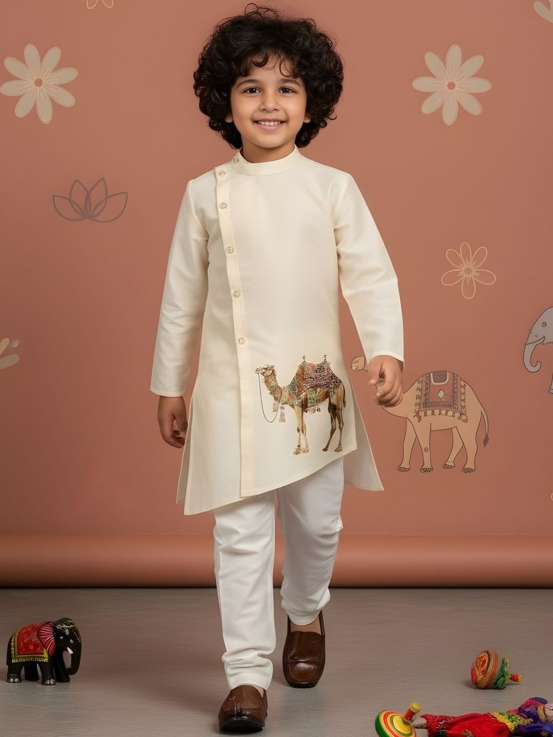 DEVOILER Boys Ethnic Motifs Printed Angrakha Dupion Silk Kurta with Churidar-picture-38