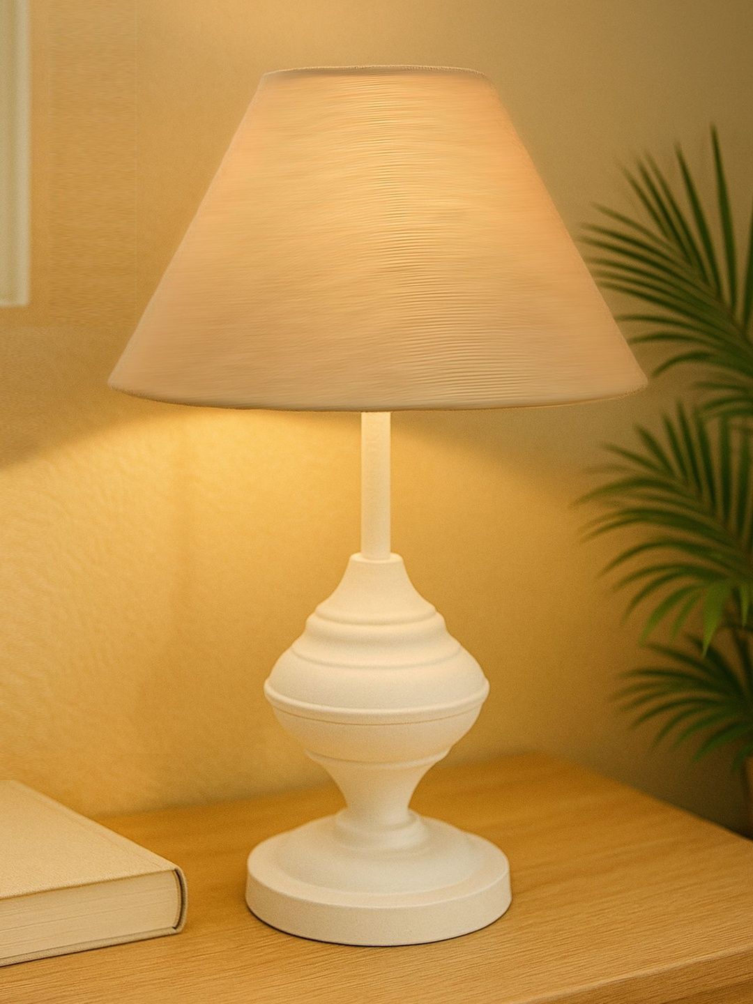 Glowhere Beige Textured Metal Contemporary Frusturical Shaped Table Lamp-picture-12