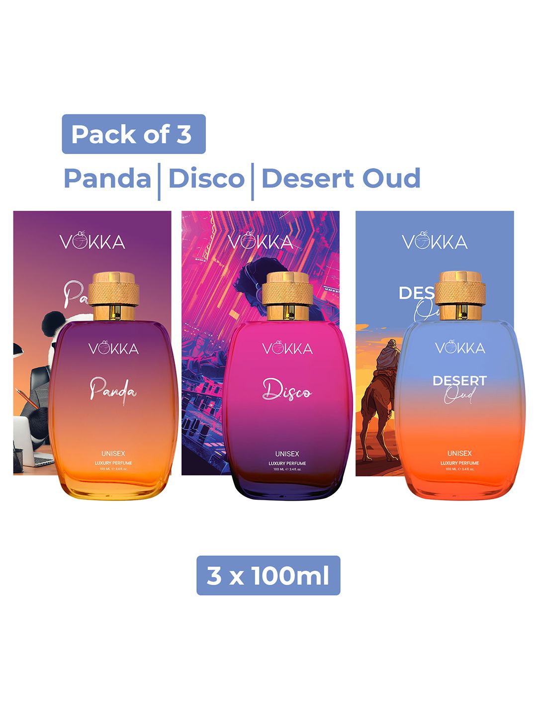 VOKKA Set Of 3 Panda Disco & Desert Oud Long Lasting Eau de Perfume - 100 ml Each-image-28
