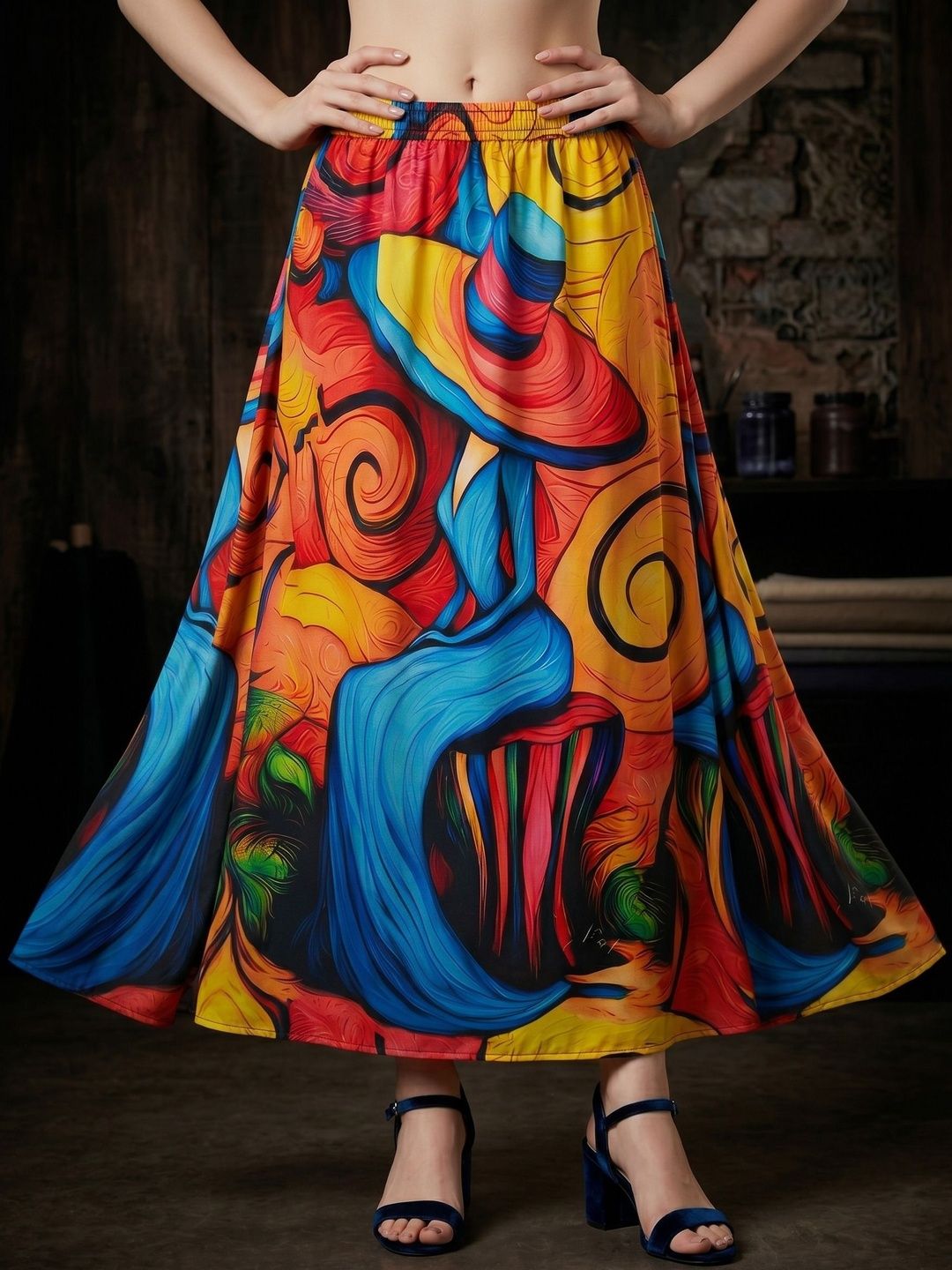 Vagisha Women Chiffon Abstract Maxi Flared Skirt-image-2
