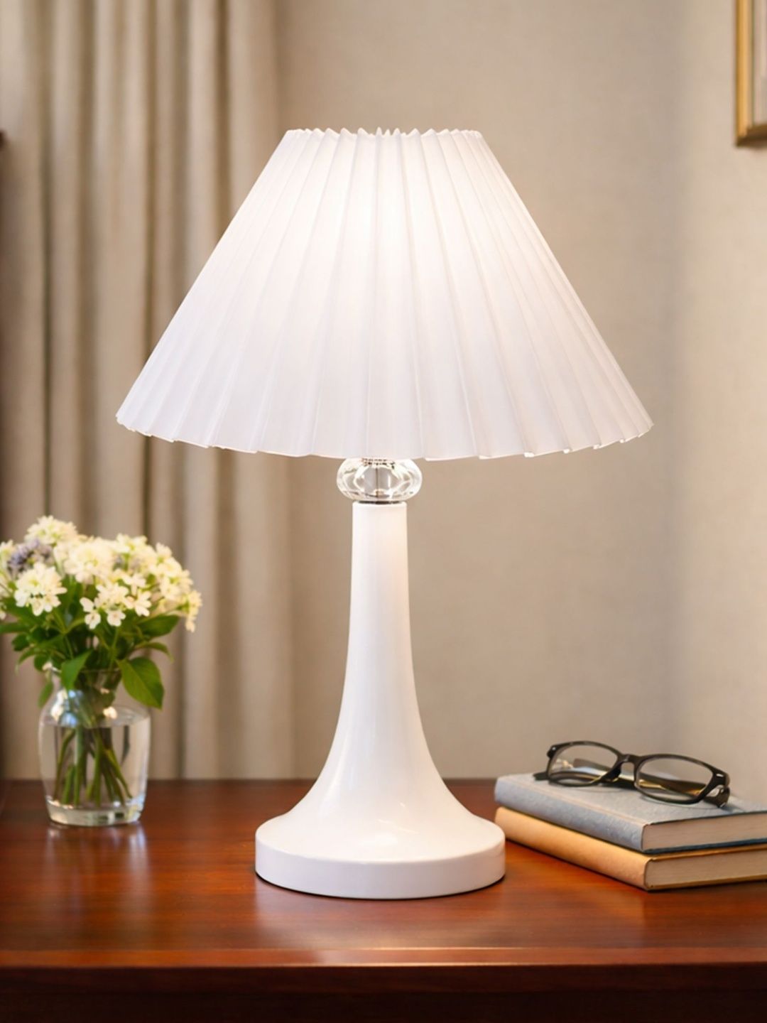 Glowhere White Textured Metal Contemporary Frusturical Shaped Table Lamp-picture-11