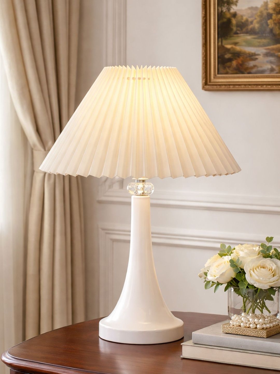 Glowhere Off White Textured Metal Contemporary Frusturical Shaped Table Lamp-image-47