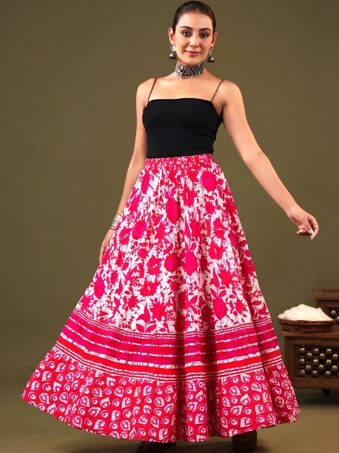 HARAYE Women Pure Cotton Floral Maxi Flared Skirt-image-34