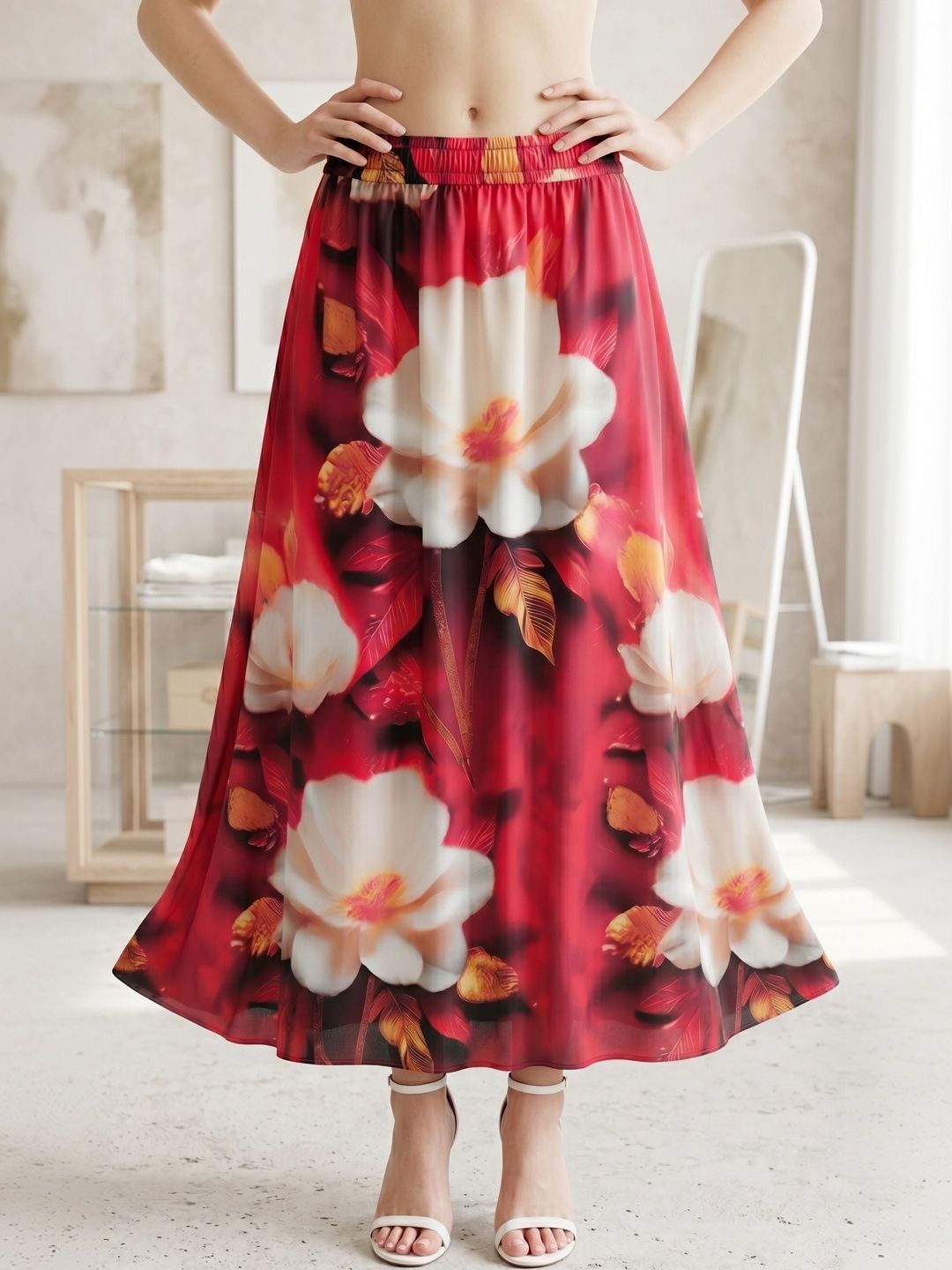 Vagisha Women Floral Midi A-Line Skirt-image-36