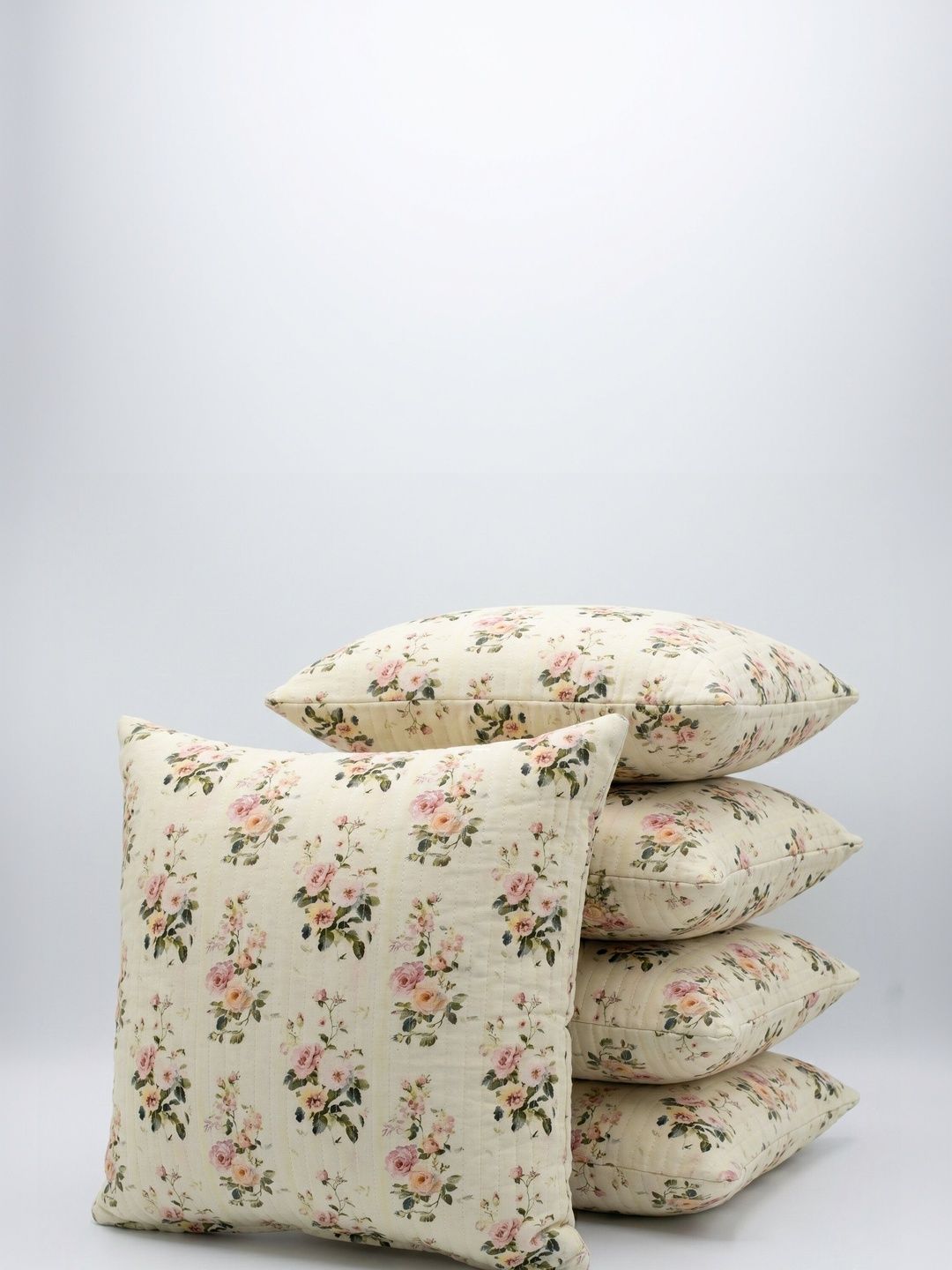 ZENSHA DECOR Cream-Coloured Set of 5 Floral Square Cushion Covers-picture-37