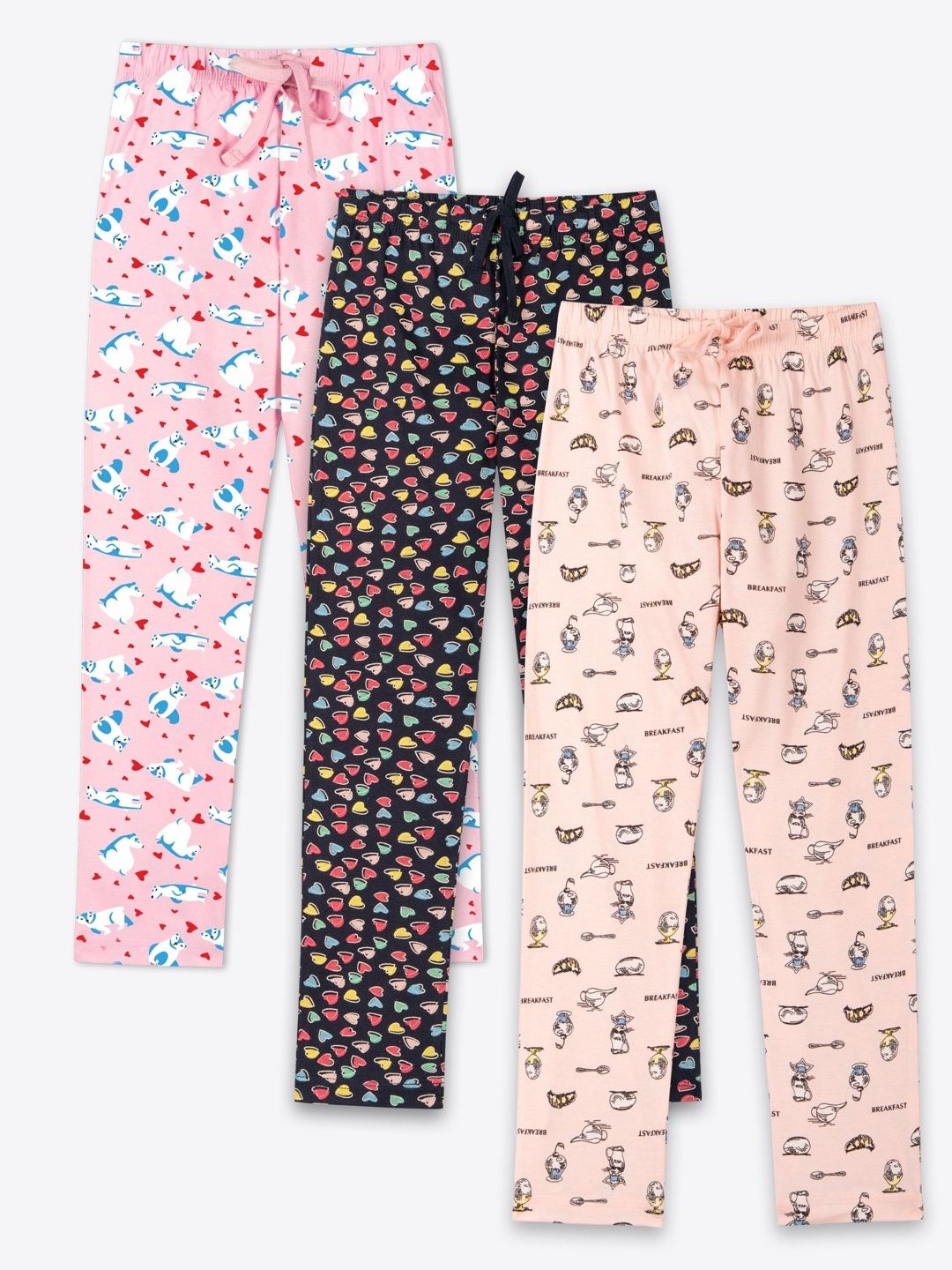 ariel Pack Of 3 Printed Cotton Mid-Rise Straight Lounge Pants-picture-25