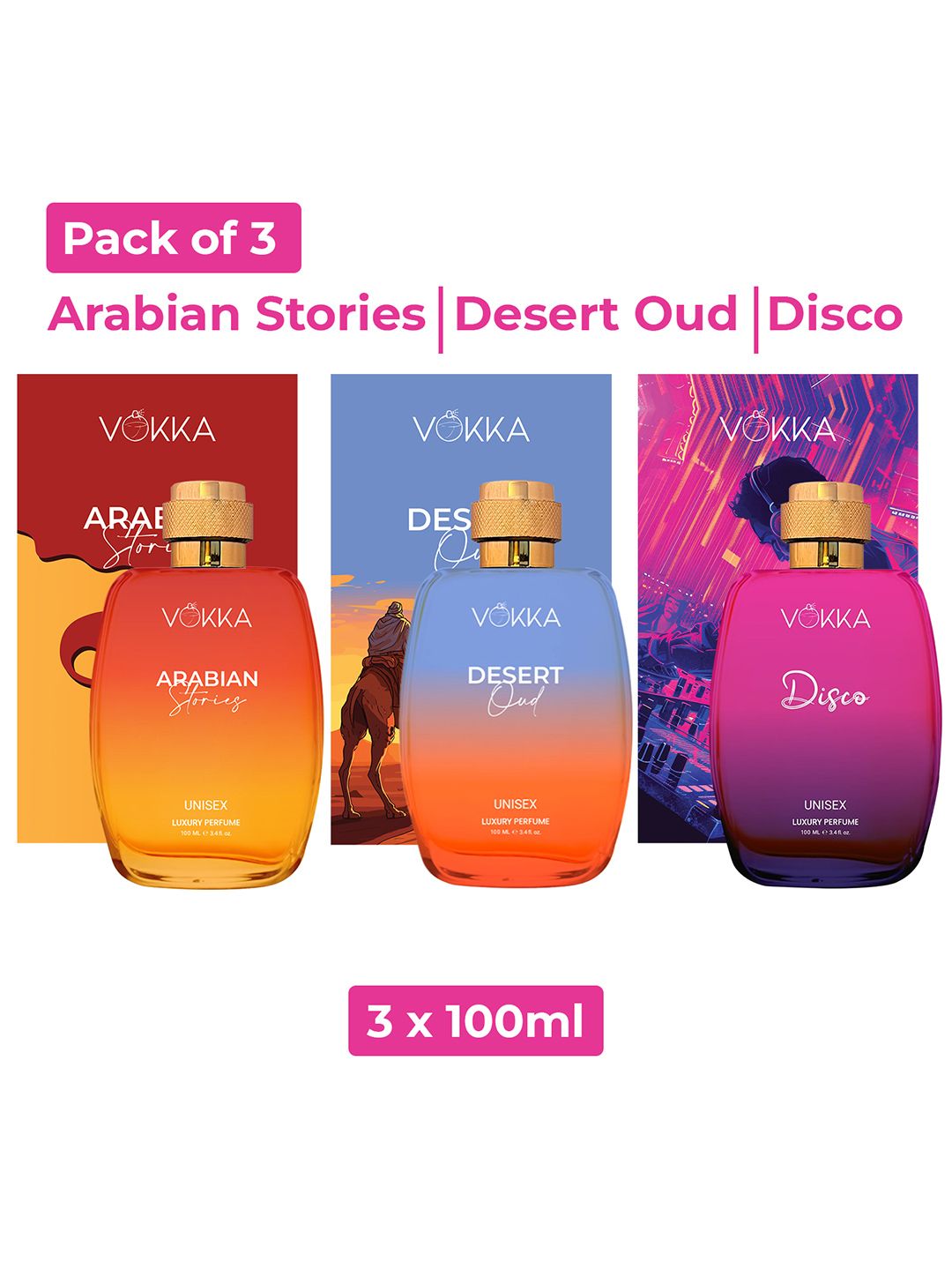 VOKKA Set Of 3 Arabian Stories Desert Oud & Disco Long Lasting Eau de Perfume- 100 ml Each-picture-13