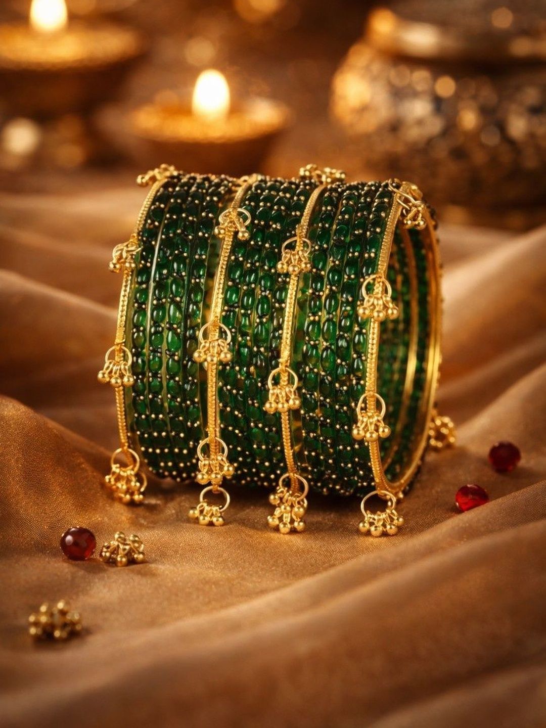 Guddan Set Of 16 Textured Ghungroo Beaded Bangles-picture-53