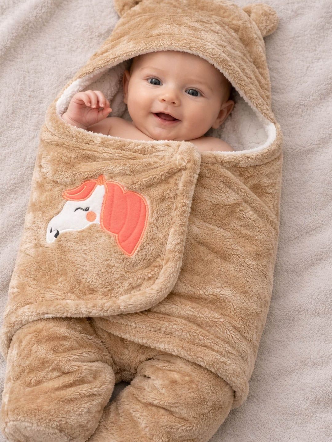 BabyZone Brown & Camel Brown Cartoon Characters Fleece 350 GSM Blankets Quilts and Dohars-picture-36