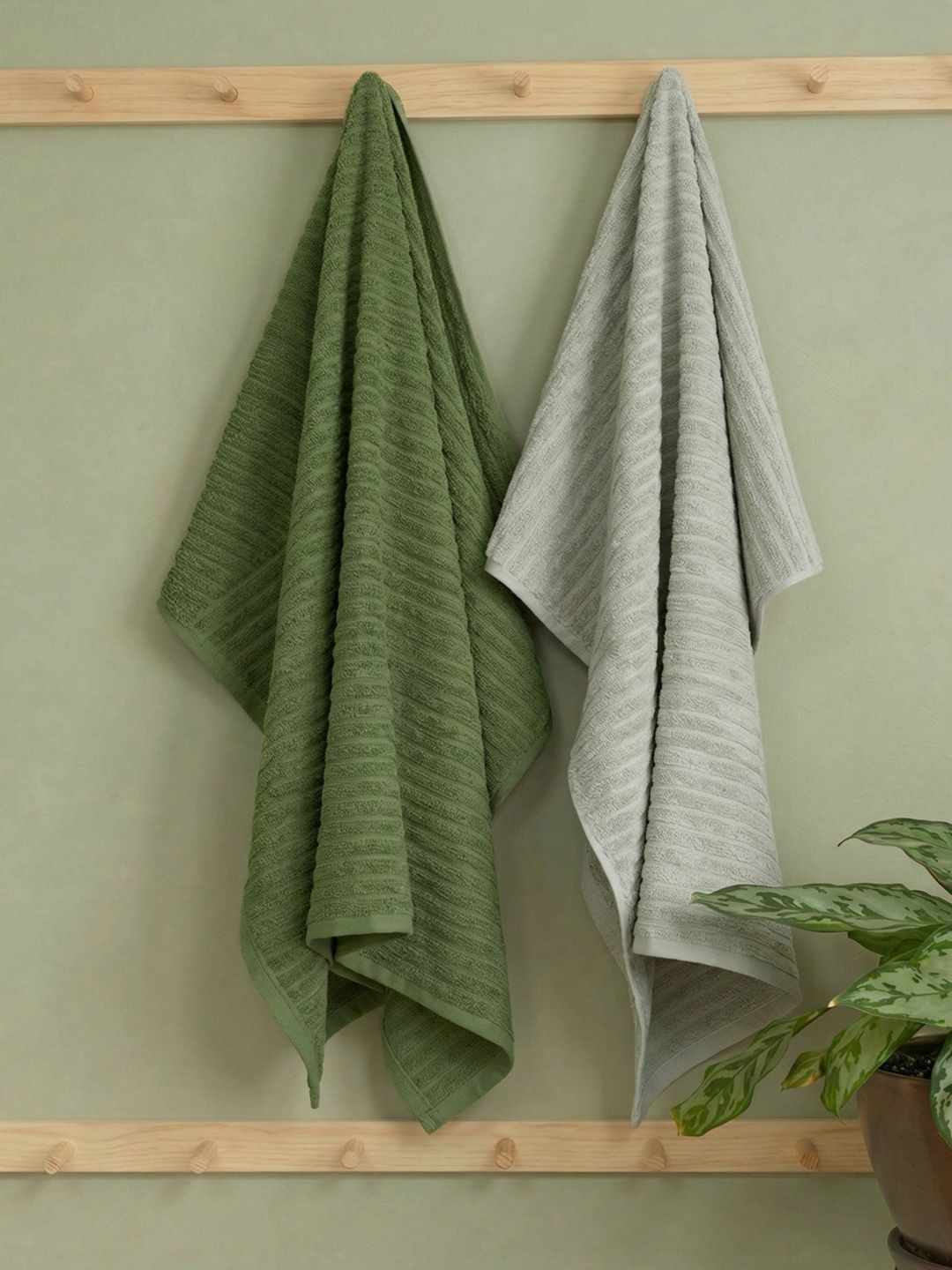 Monte Carlo Green/Grey Cotton 500 Gsm Bath 75X150 Cm- Hand 40X60 Cm 2 Bath & 2 Hand Towel-image-32