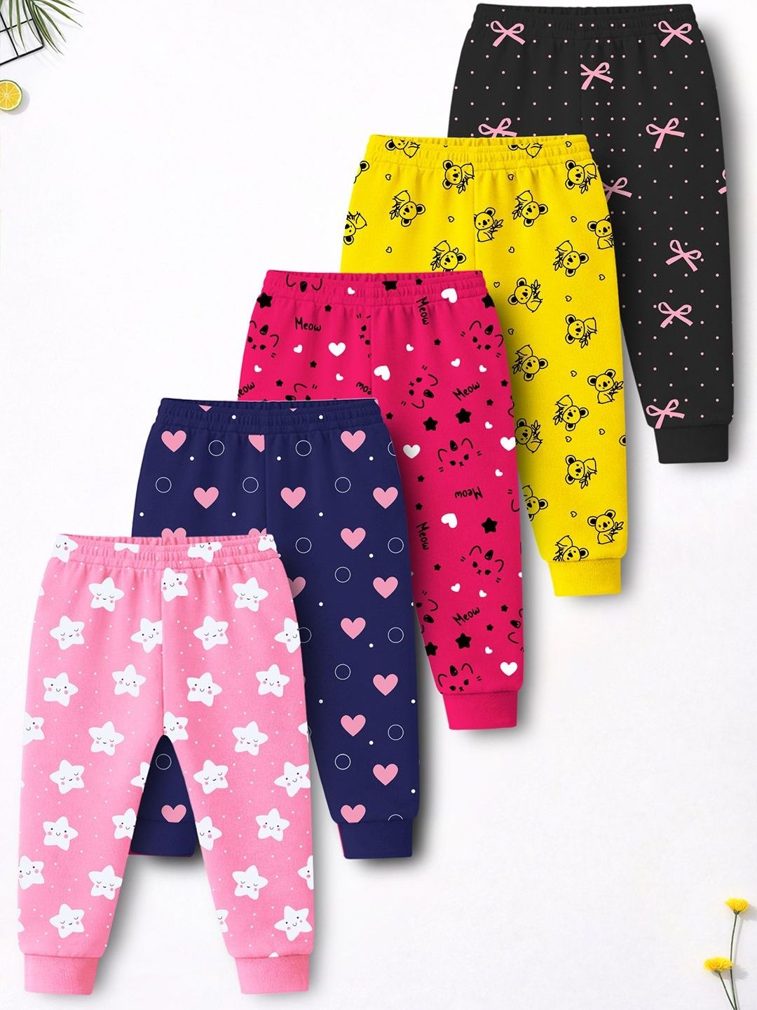 YK X Trampoline Girls Pack of 5 Regular Fit Graphic Print Joggers-image-40