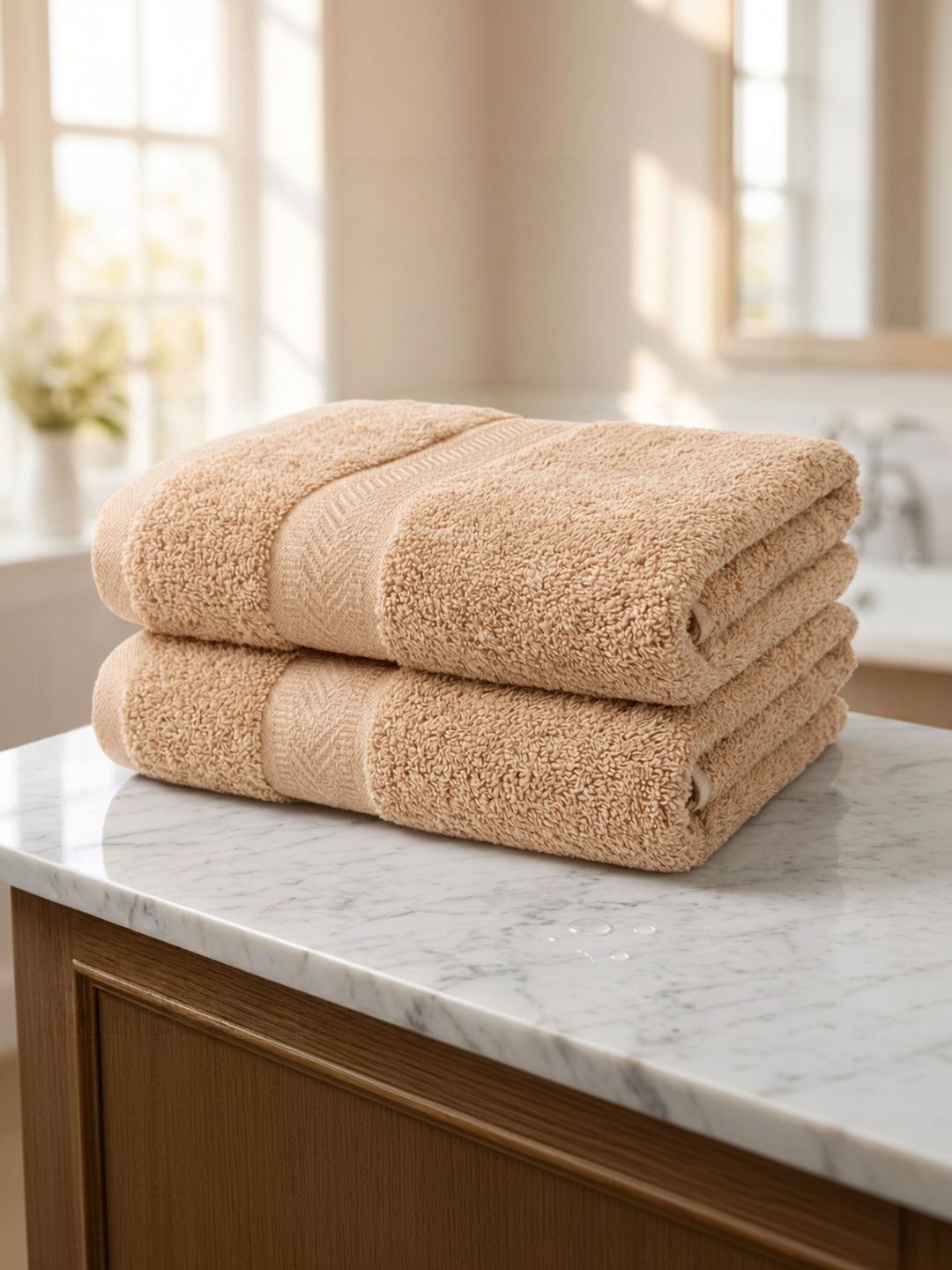 Huestia 2Pcs Irish Cream-Colored Antibacterial 550 GSM Super Absorbent Hand Towels-image-8
