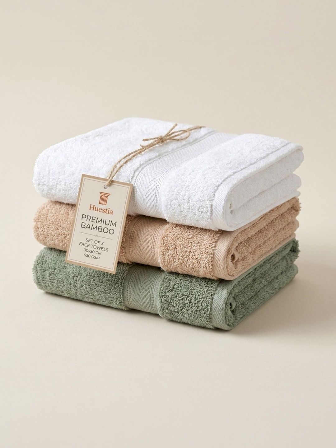 Huestia 3Pcs Sea-Green & White 550 GSM High-Absorbent Super Soft Quick Dry Face Towels-image-22