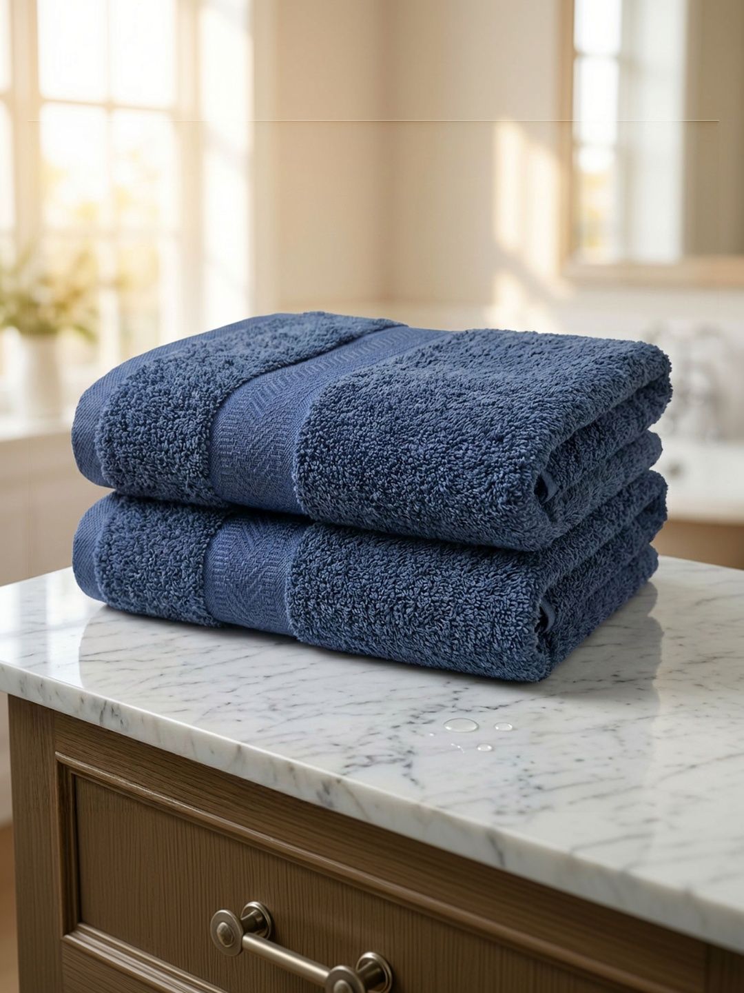 Huestia Ocean Whisper 2Pcs Blue Antibacterial 550 GSM Super Absorbent Hand Towels-image-33