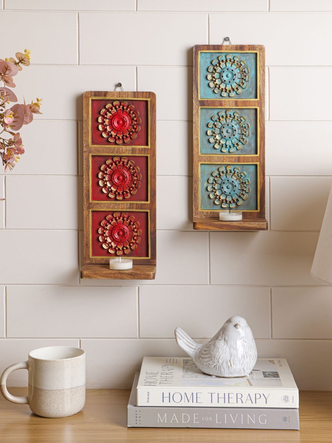 Mirai Woods Sampannagrha 2Pcs Brown & Turquoise Blue Rajasthani-Patterned Wall Hangings-image-42