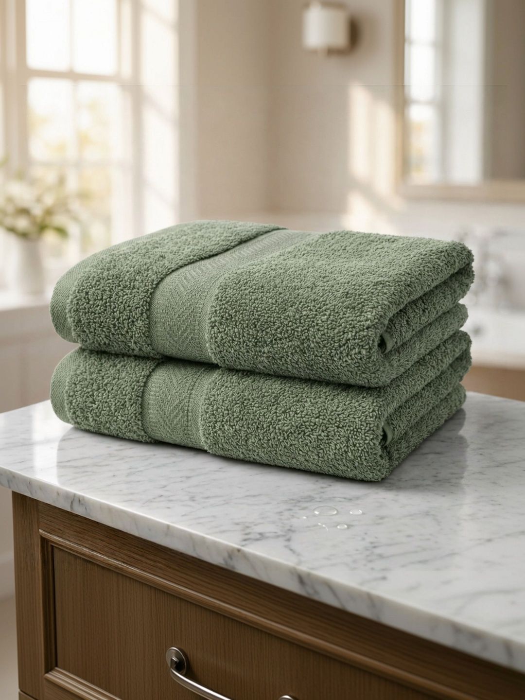 Huestia Eucalyptus Mist 2Pcs Green Antibacterial 550 GSM Super Absorbent Hand Towels-image-39