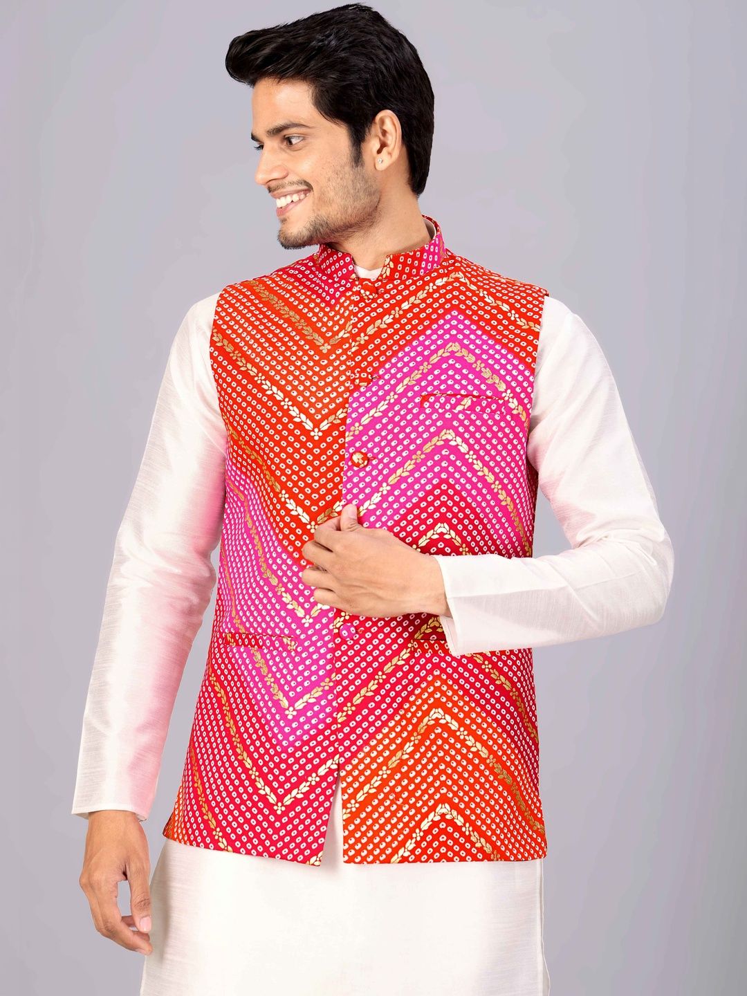 MODERN MUGHALS Printed Mandarin Collar Nehru Jacket-picture-48