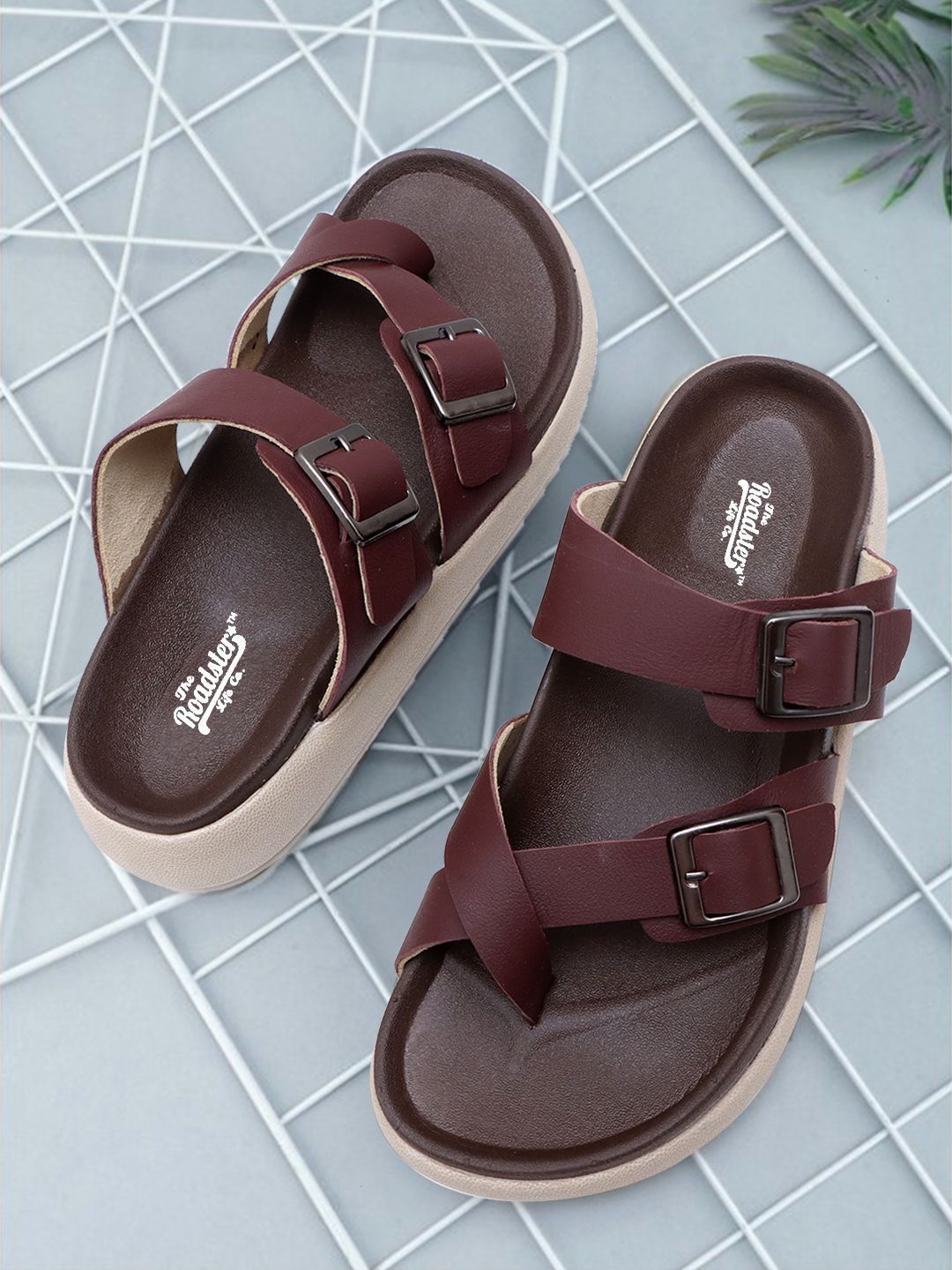 The Roadster Lifestyle Co Men Leather Slip-On Comfort Sandals-picture-48