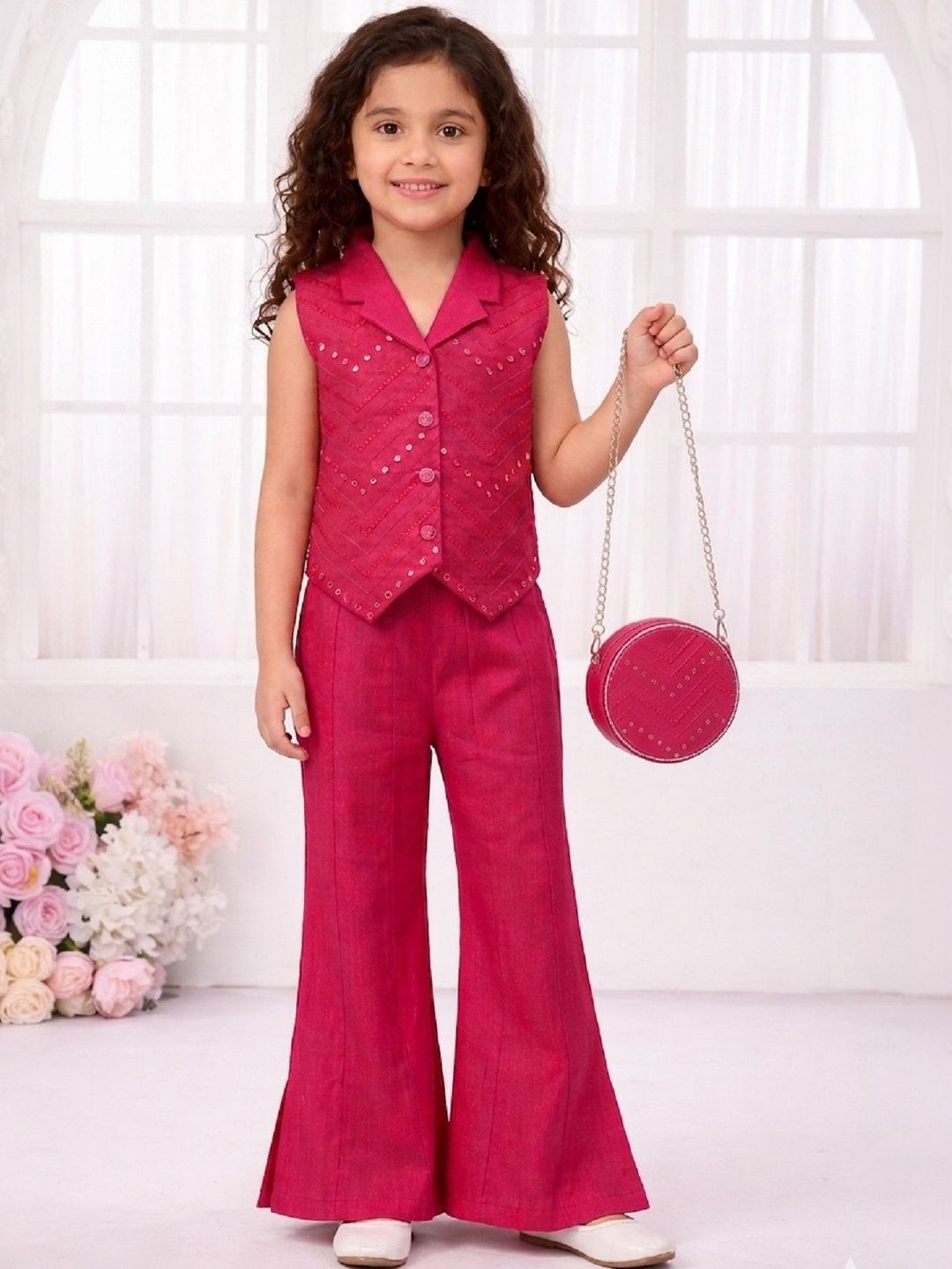 BAESD Girls Embellished Waistcoat With Trousers Clothing Set-image-0