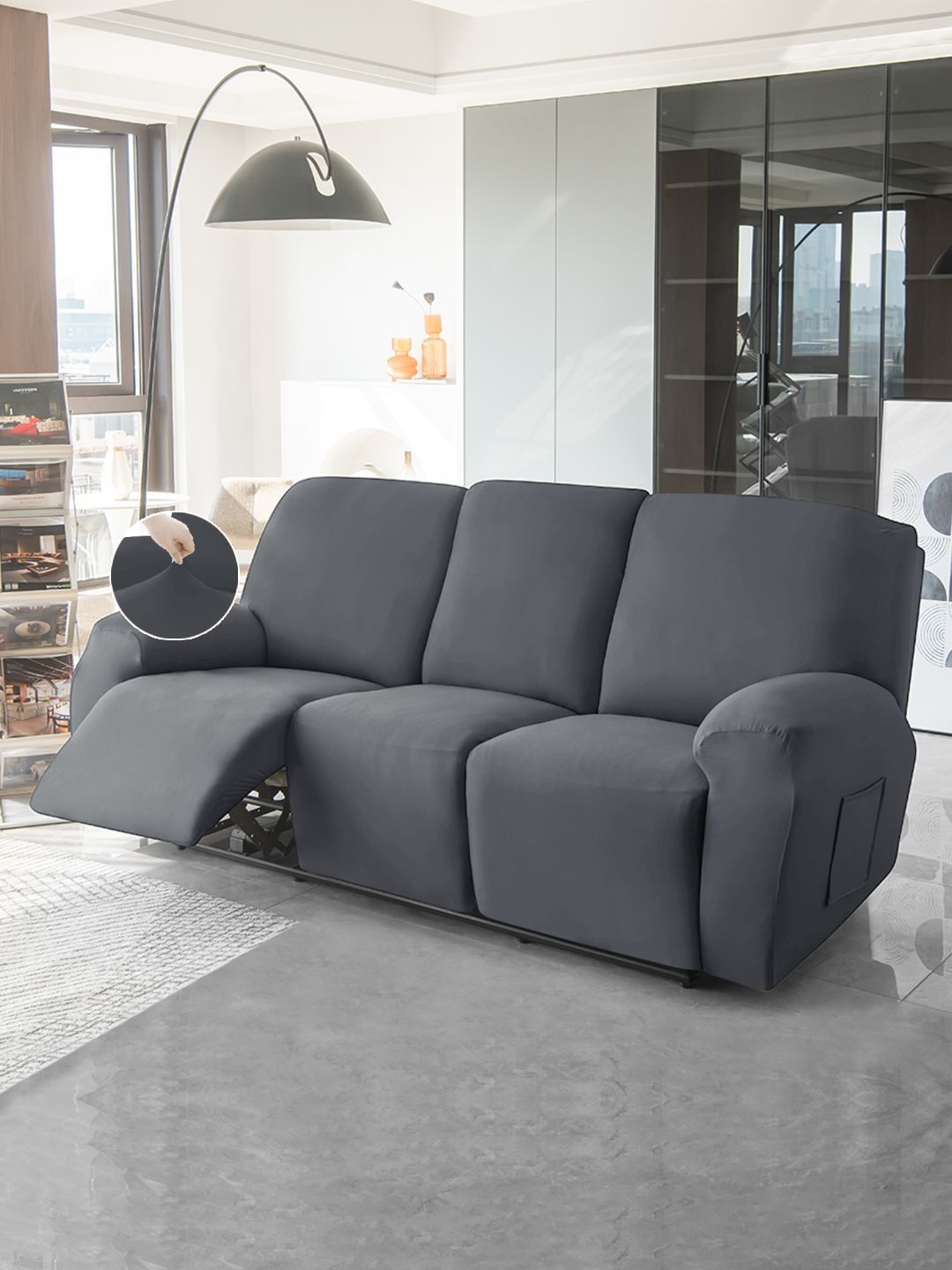 HOKIPO Grey 8 Stretch 3 Seater Recliner Sofa Cover-picture-22