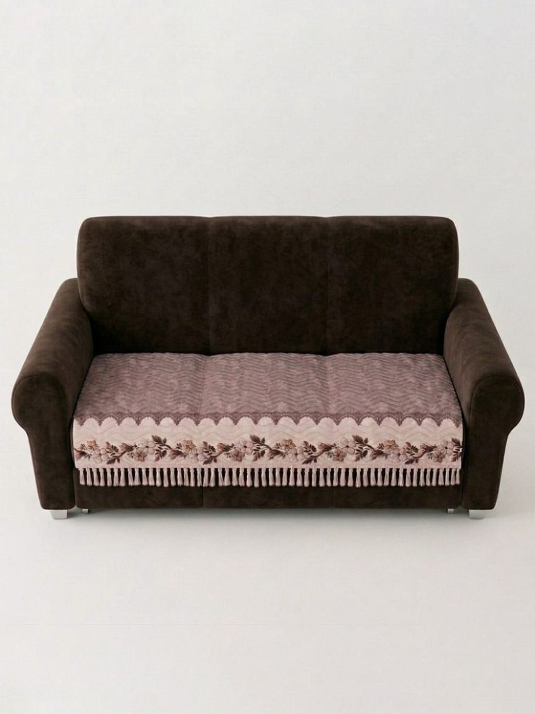 RAINBOW FURNISHINGS Pink & Brown Embroidered Viscose Rayon Blend 3 Piece Sofa Cover Without Arms-image-36